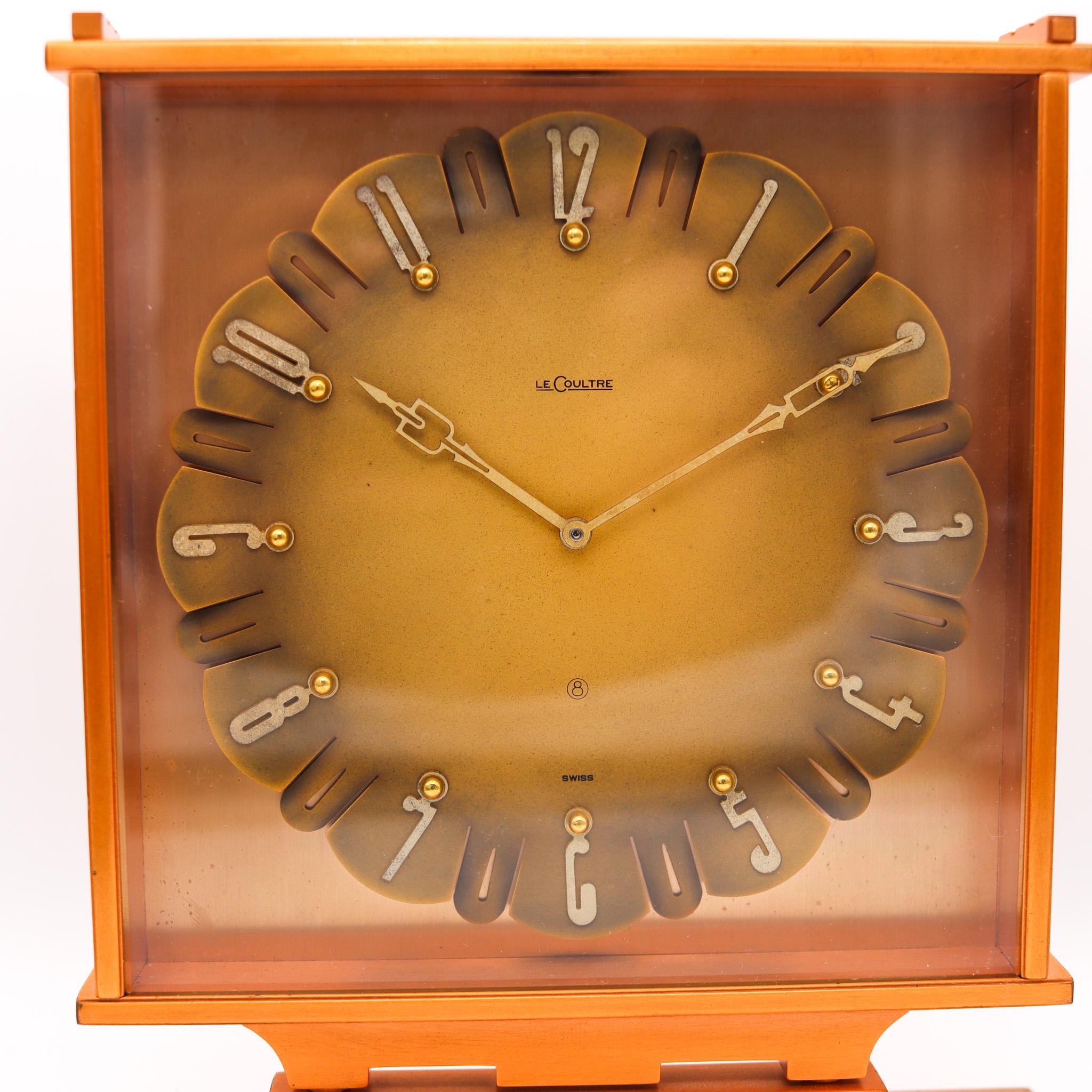 Mid-Century Modern Jaeger LeCoultre 1950 Swiss Retro Modernist Mechanical Desk Clock Near Mint For Sale