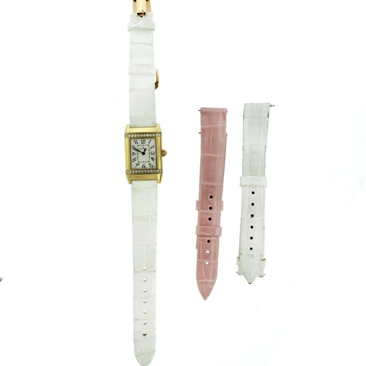 Jaeger LeCoultre 265.1.08 Reverso Diamond Bezel Women's Watch In Excellent Condition In Boca Raton, FL