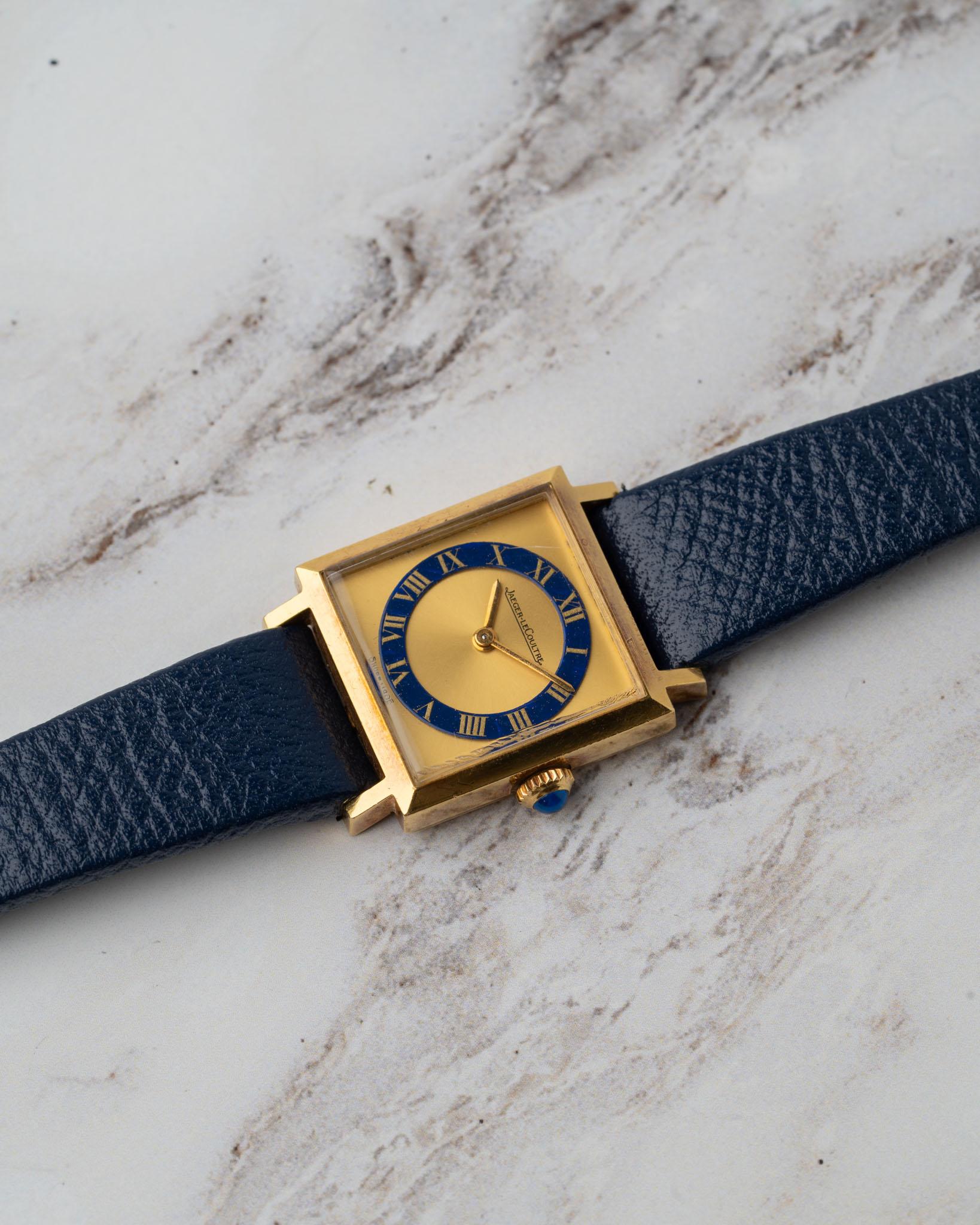 Jaeger-LeCoultre 6003 Ladies Square Tank Lapis Champagne 1970s 18k YG im Angebot 6