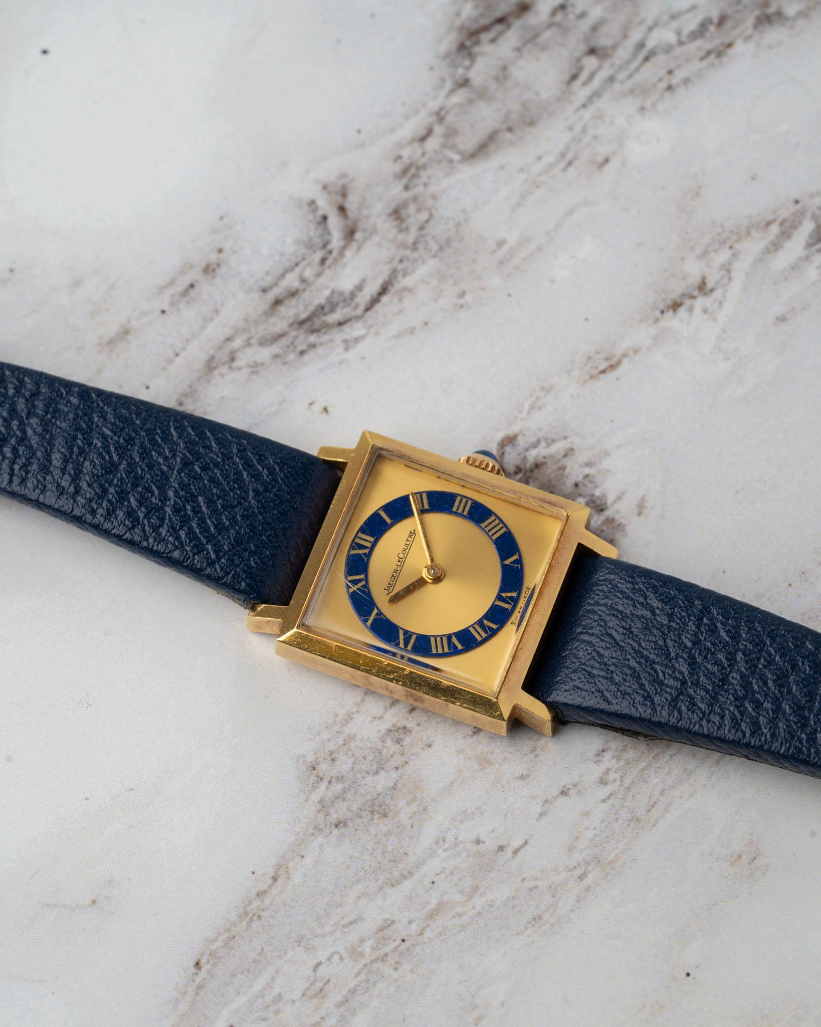 Jaeger-LeCoultre 6003 Ladies Square Tank Lapis Champagne 1970s 18k YG im Angebot 7