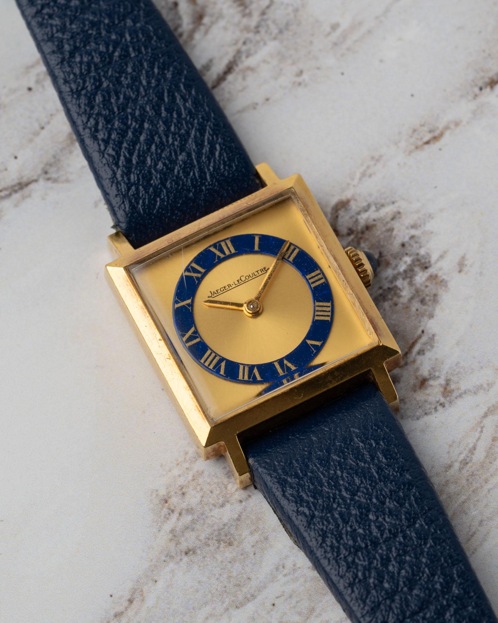 Jaeger-LeCoultre 6003 Ladies Square Tank Lapis Champagne 1970s 18k YG im Zustand „Gut“ im Angebot in SYDNEY, AU