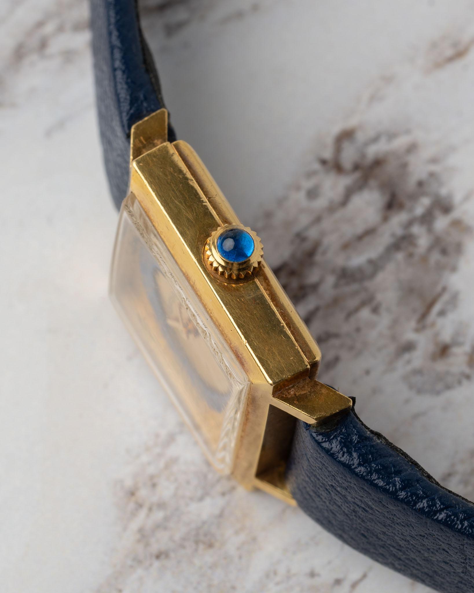 Jaeger-LeCoultre 6003 Ladies Square Tank Lapis Champagne 1970s 18k YG Damen im Angebot