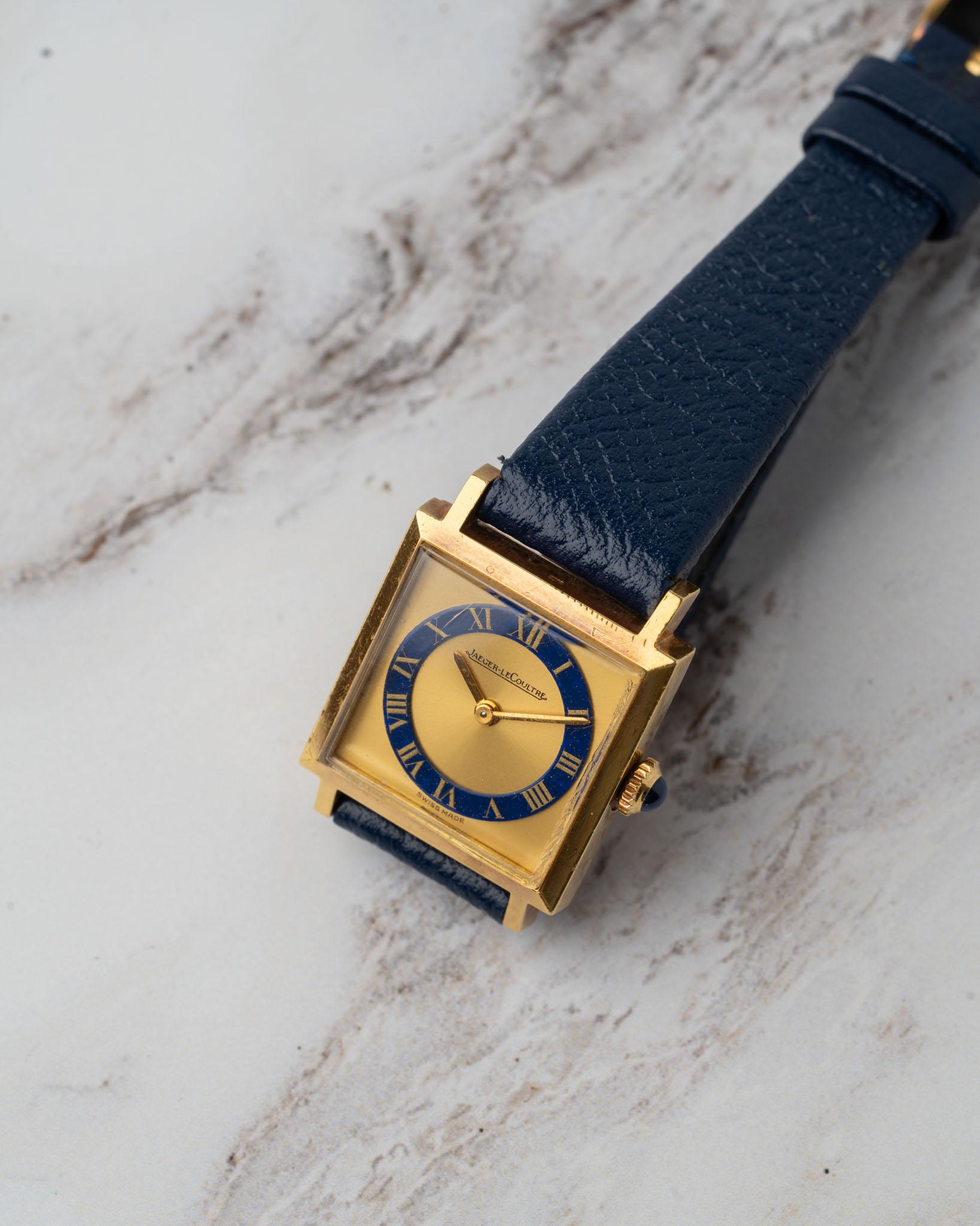 Jaeger-LeCoultre 6003 Ladies Square Tank Lapis Champagne 1970s 18k YG im Angebot 1