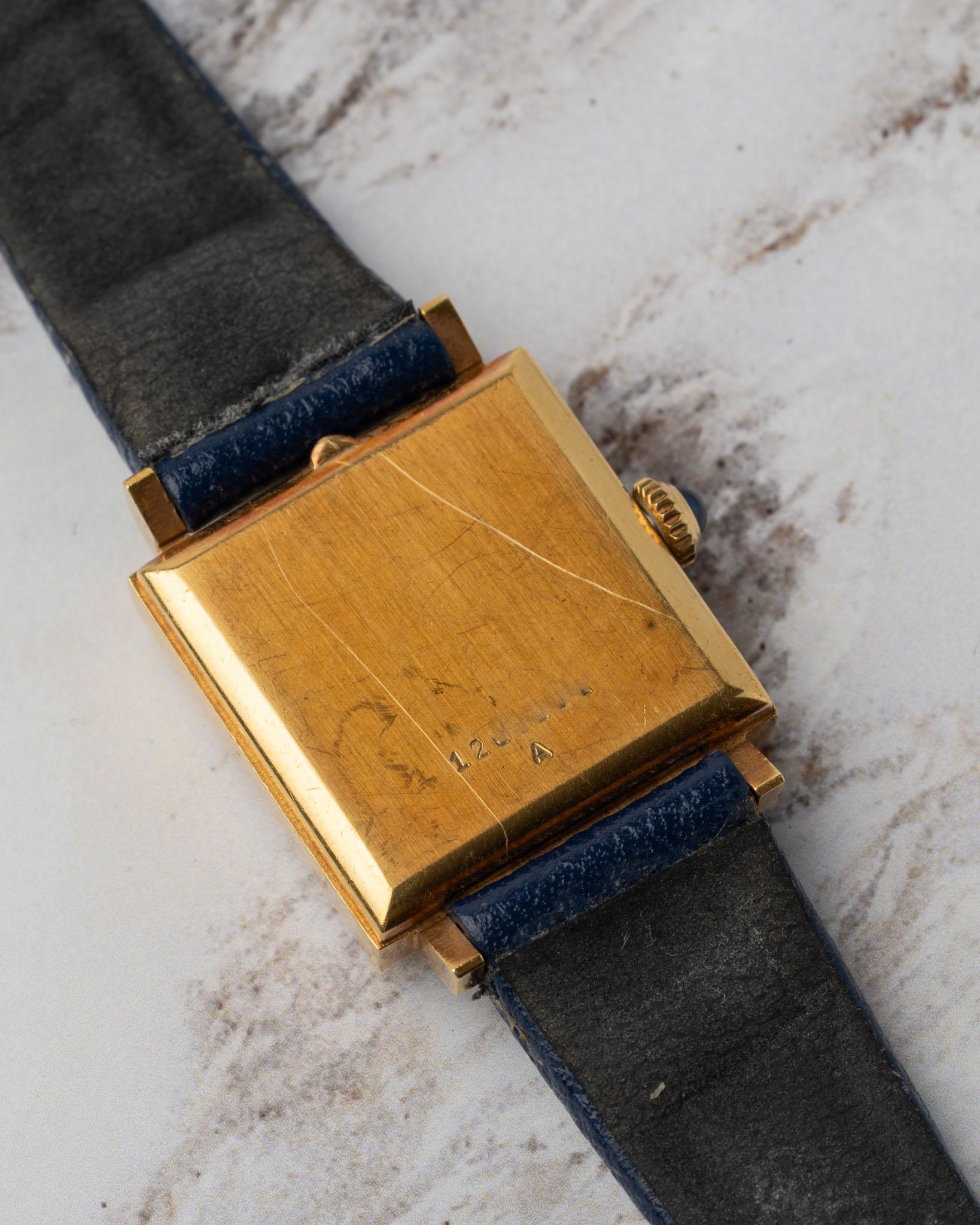 Jaeger-LeCoultre 6003 Ladies Square Tank Lapis Champagne 1970s 18k YG im Angebot 4