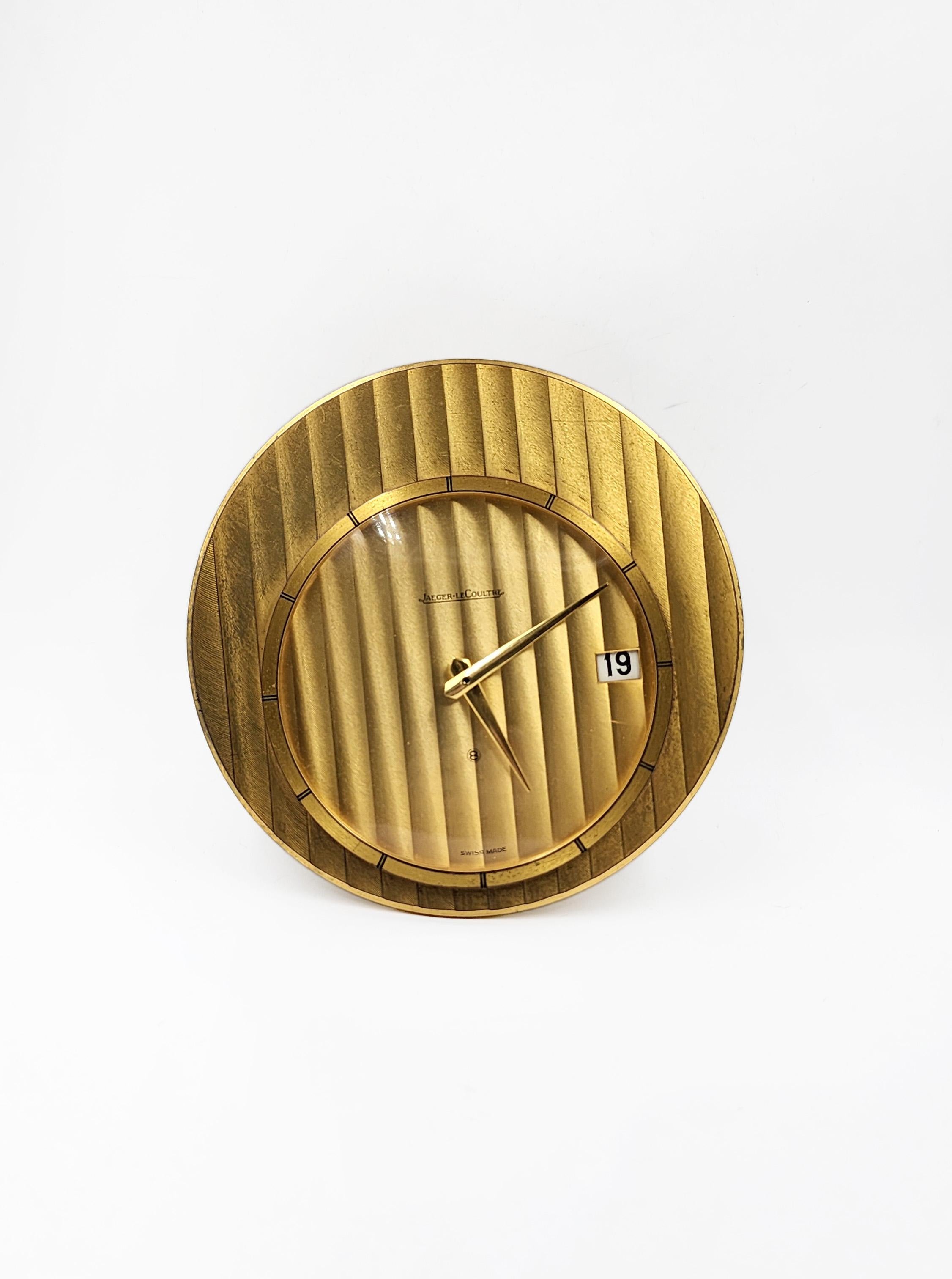 Hand-Crafted Jaeger LeCoultre 8-Day Desk Clock with Date For Sale