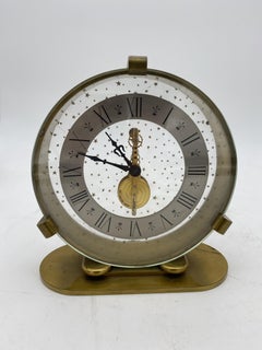 Jaeger Lecoultre 8 Days Inline Table Gold Table Clock w/ Star Dial, circa 1967