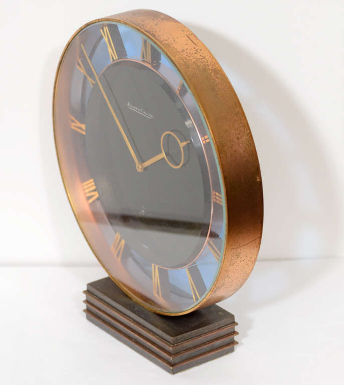 Jaeger-LeCoultre Art Deco Bronze and Blue Glass Clock In Good Condition In New York, NY