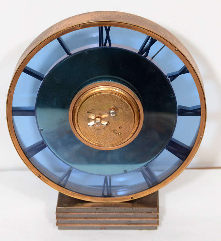 Jaeger-LeCoultre Art Deco Bronze and Blue Glass Clock 1