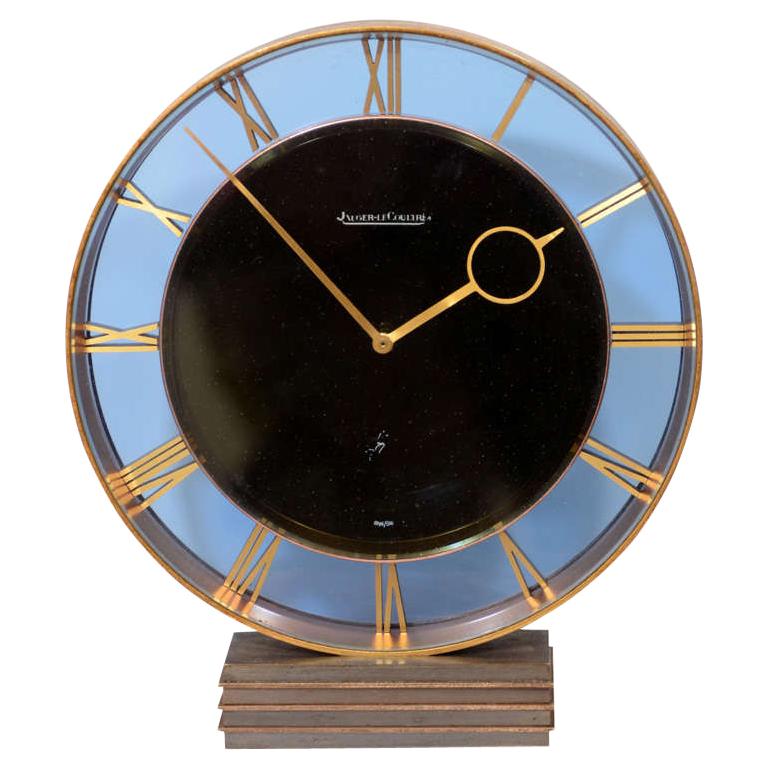 Jaeger-LeCoultre Art Deco Bronze and Blue Glass Clock