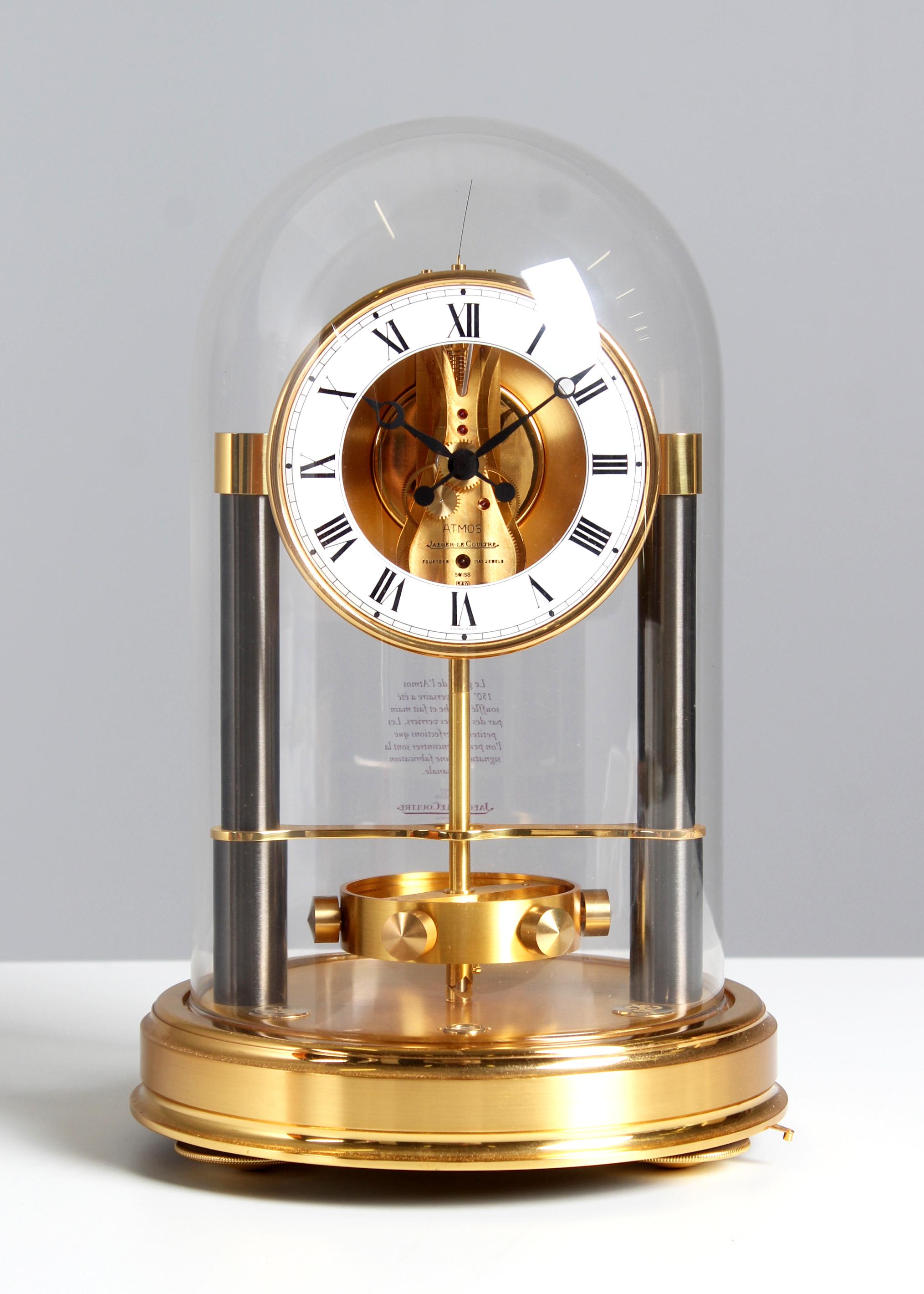 Jaeger LeCoultre - Atmos 150th Anniversary with box and papers

Jaeger LeCoultre Switzerland
Brass, glass, enamel
Year of manufacture 1987

Dimensions: H x D: 34 x 22 cm

Description:
Fine and rare Atmos clock, which was produced in a limited