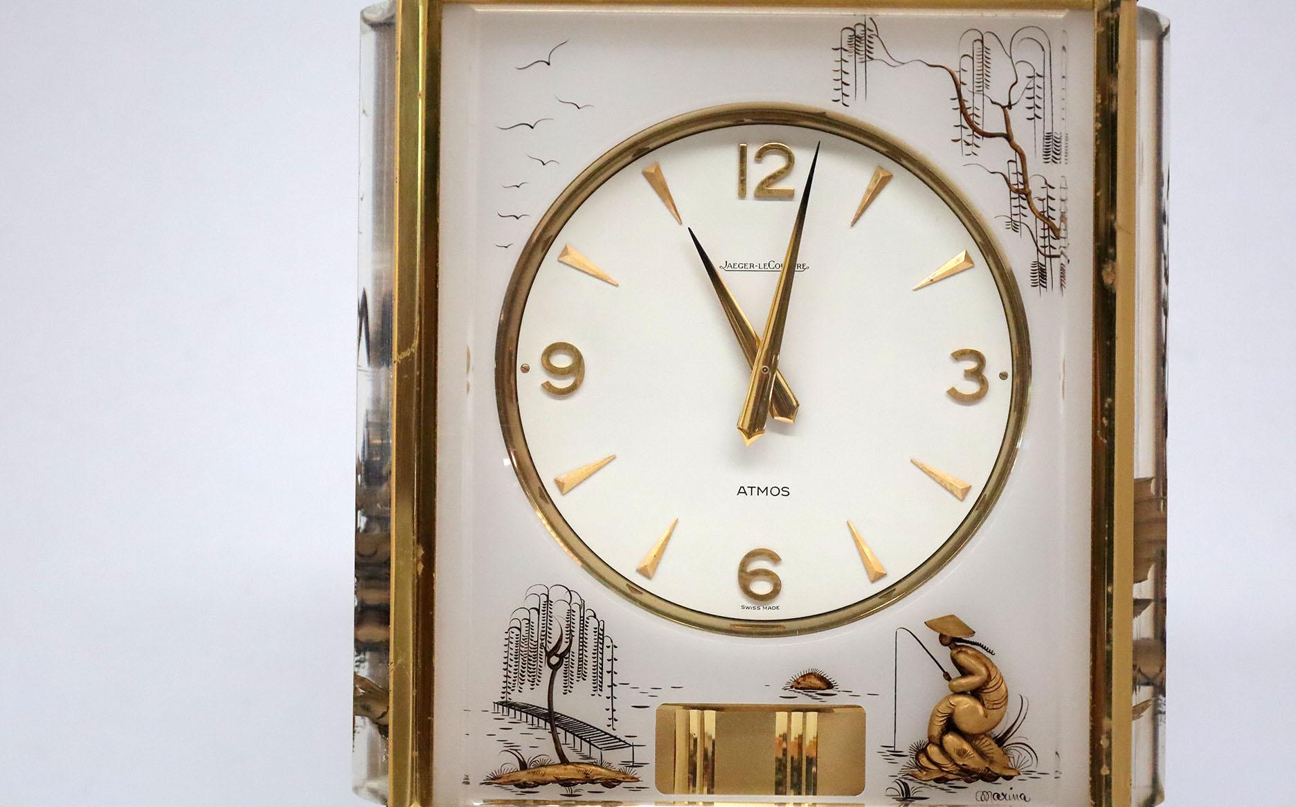 Brass Jaeger-LeCoultre Atmos Clock with Chinoiserie Design For Sale
