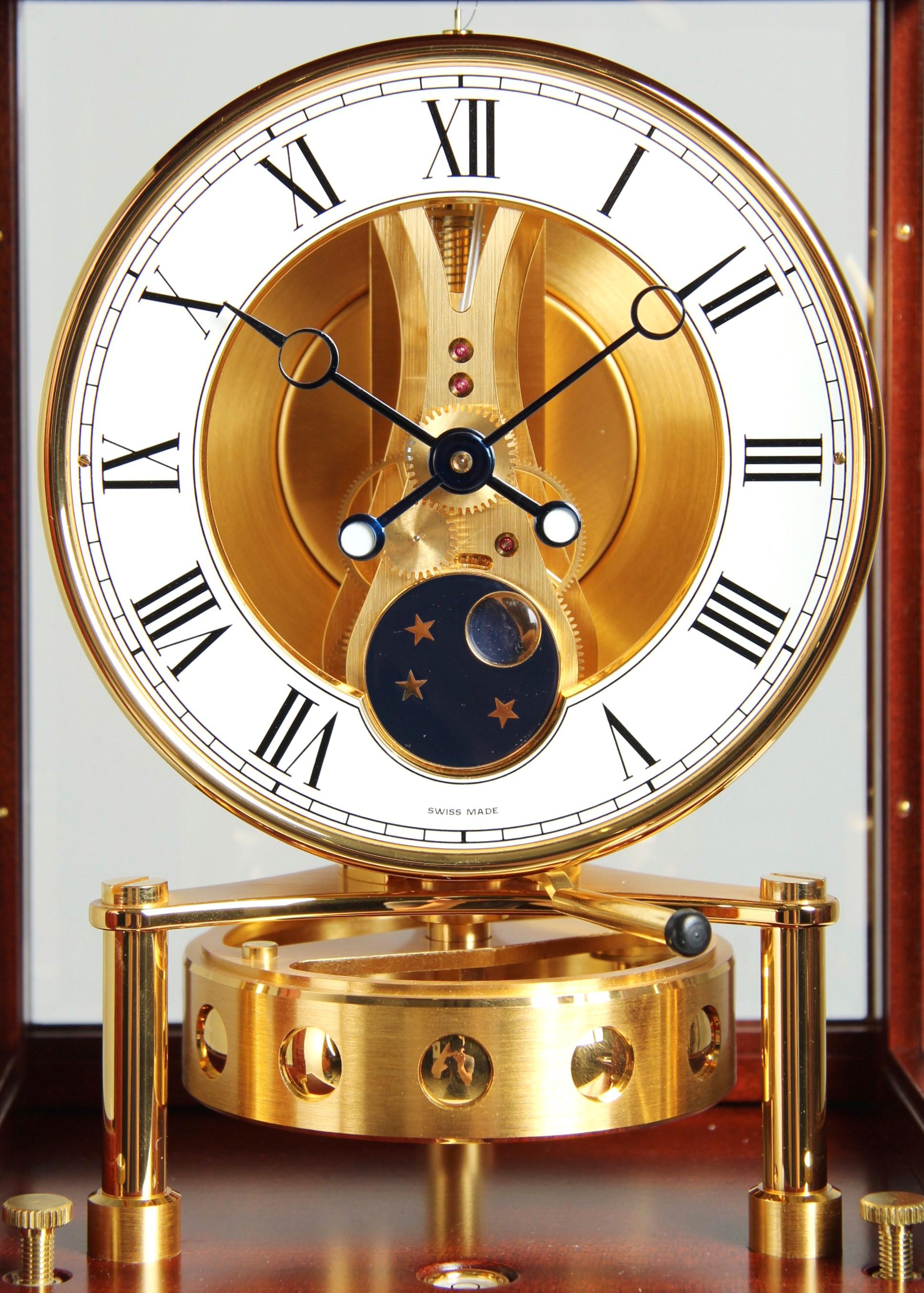 Modern Jaeger LeCoultre, Atmos Clock with Moon Phase, Fontainebleu, 1990s For Sale