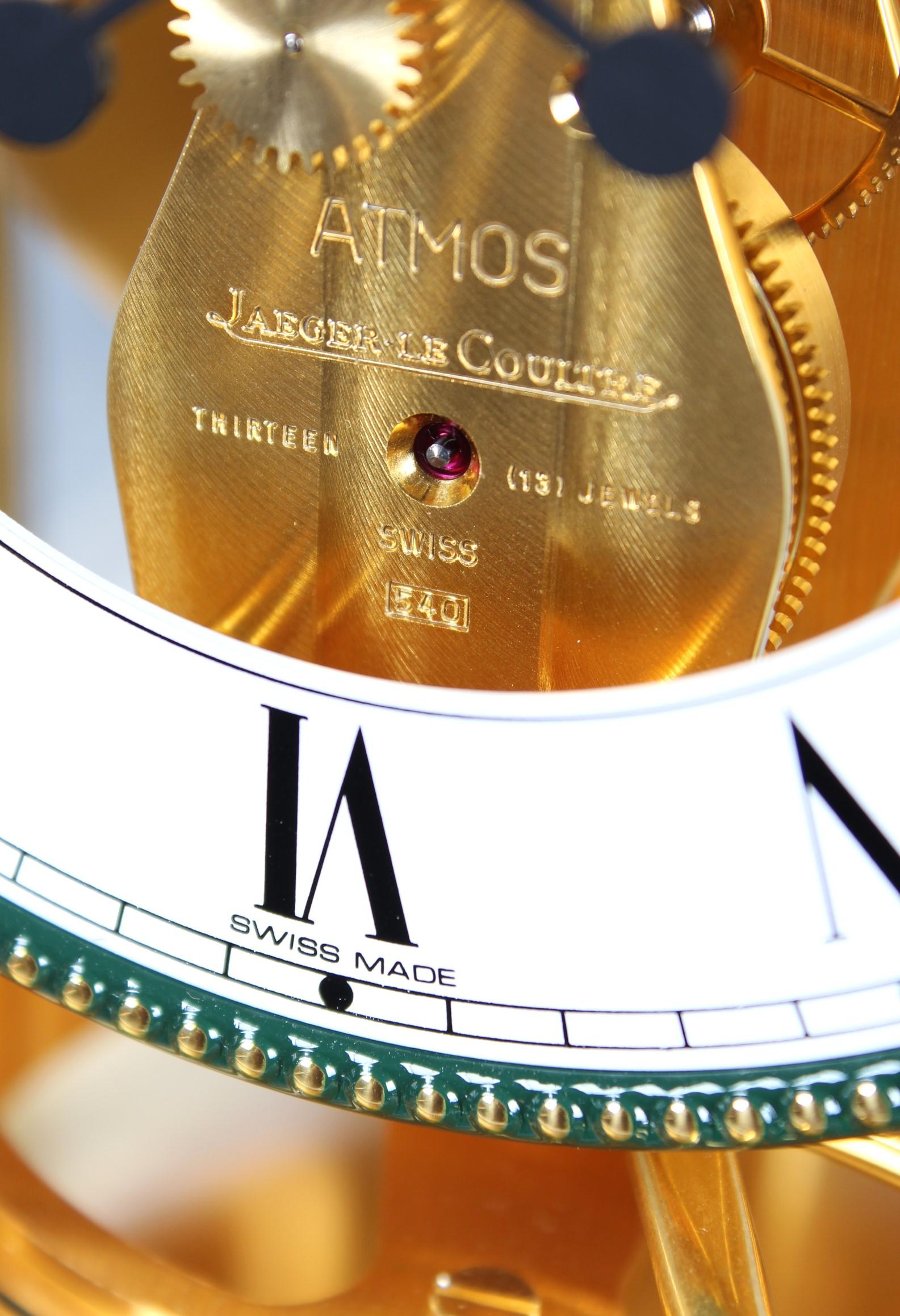 Brass Jaeger LeCoultre, Atmos Vendome, Clock Pendule, manufactured in 1994 For Sale