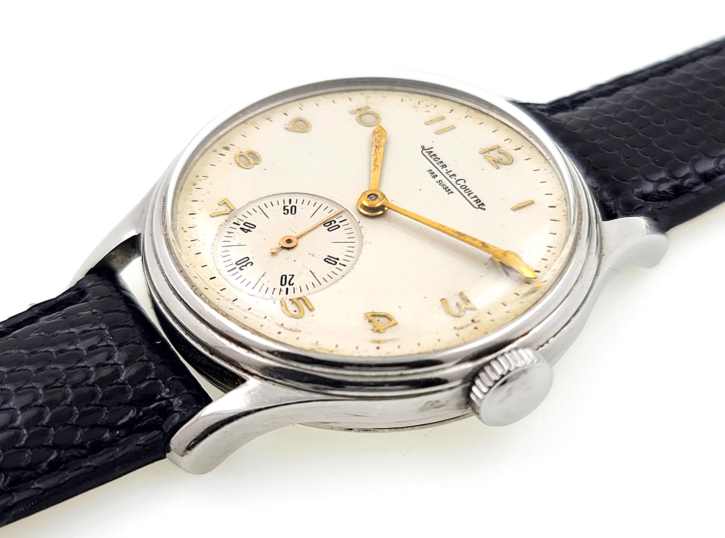 Jaeger-LeCoultre Automatic Small Second Round Pre Master Steel Vintage 1940 In Good Condition For Sale In PARIS, FR