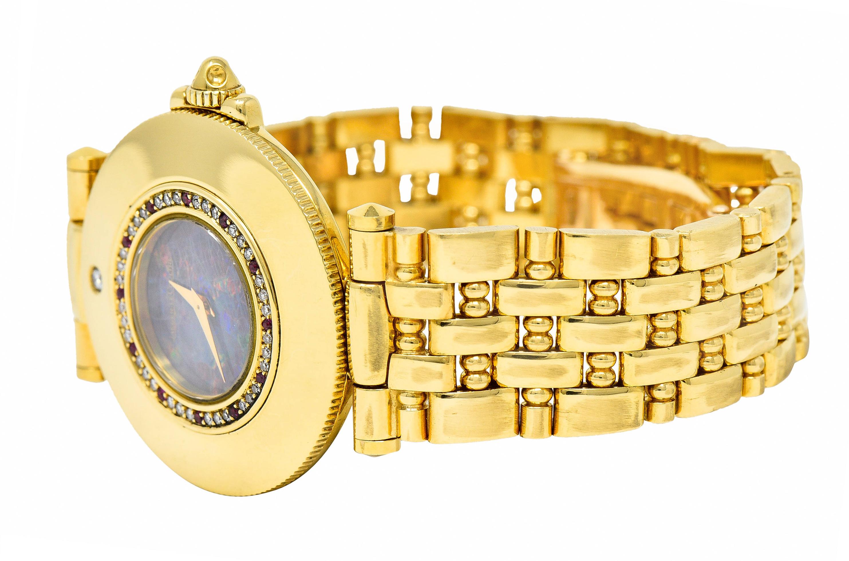 Women's or Men's Jaeger-LeCoultre Black Opal Diamond Ruby 18 Karat Gold Watch Bracelet