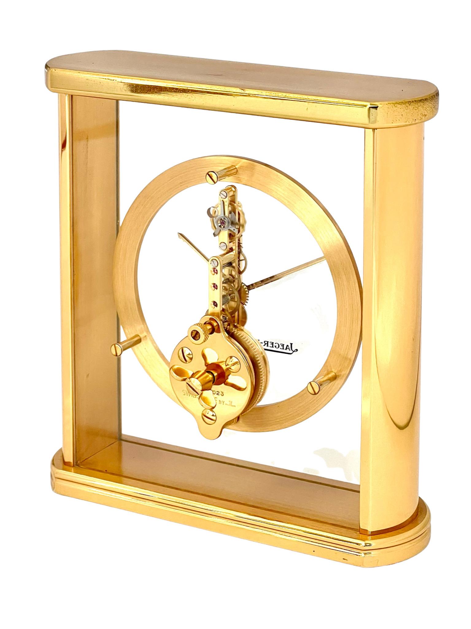 Swiss Jaeger LeCoultre Brass and Glass Skeleton Mantel Clock