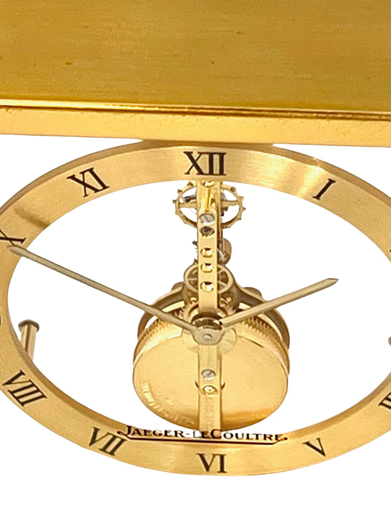Jaeger LeCoultre Brass and Glass Skeleton Mantel Clock 1