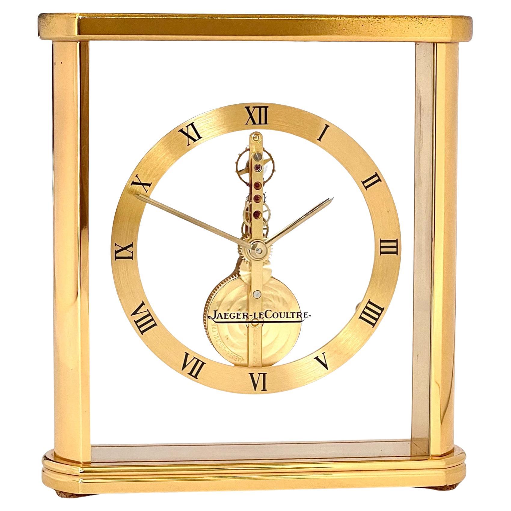 Jaeger LeCoultre Brass and Glass Skeleton Mantel Clock