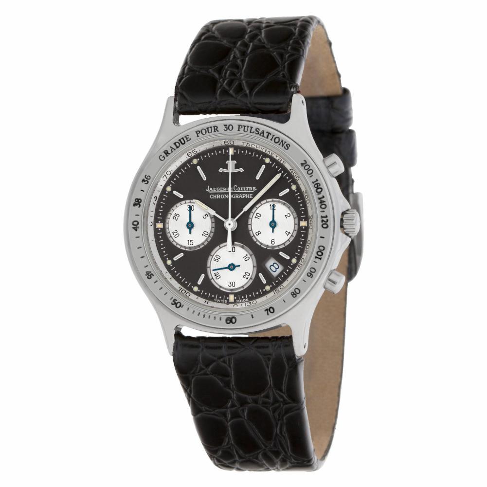 Jaeger LeCoultre Chronograph  Reference #: 115.8.31. Mens Quartz Watch Stainless Steel Black 34 MM. Verified and Certified by WatchFacts. 1 year warranty offered by WatchFacts.


