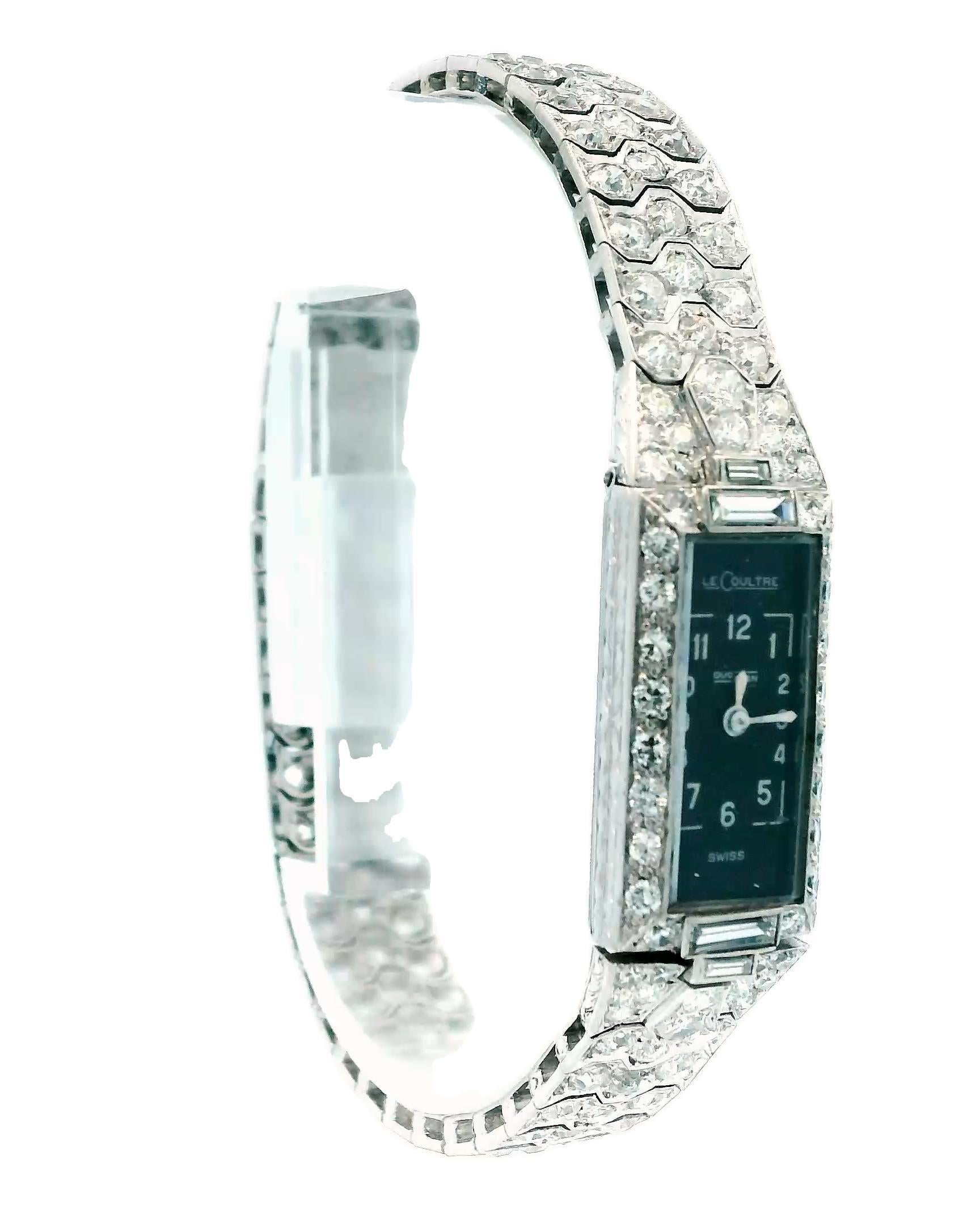 Taglio brillante Orologio da donna Jaeger-LeCoultre Duoplan in platino e diamanti in vendita
