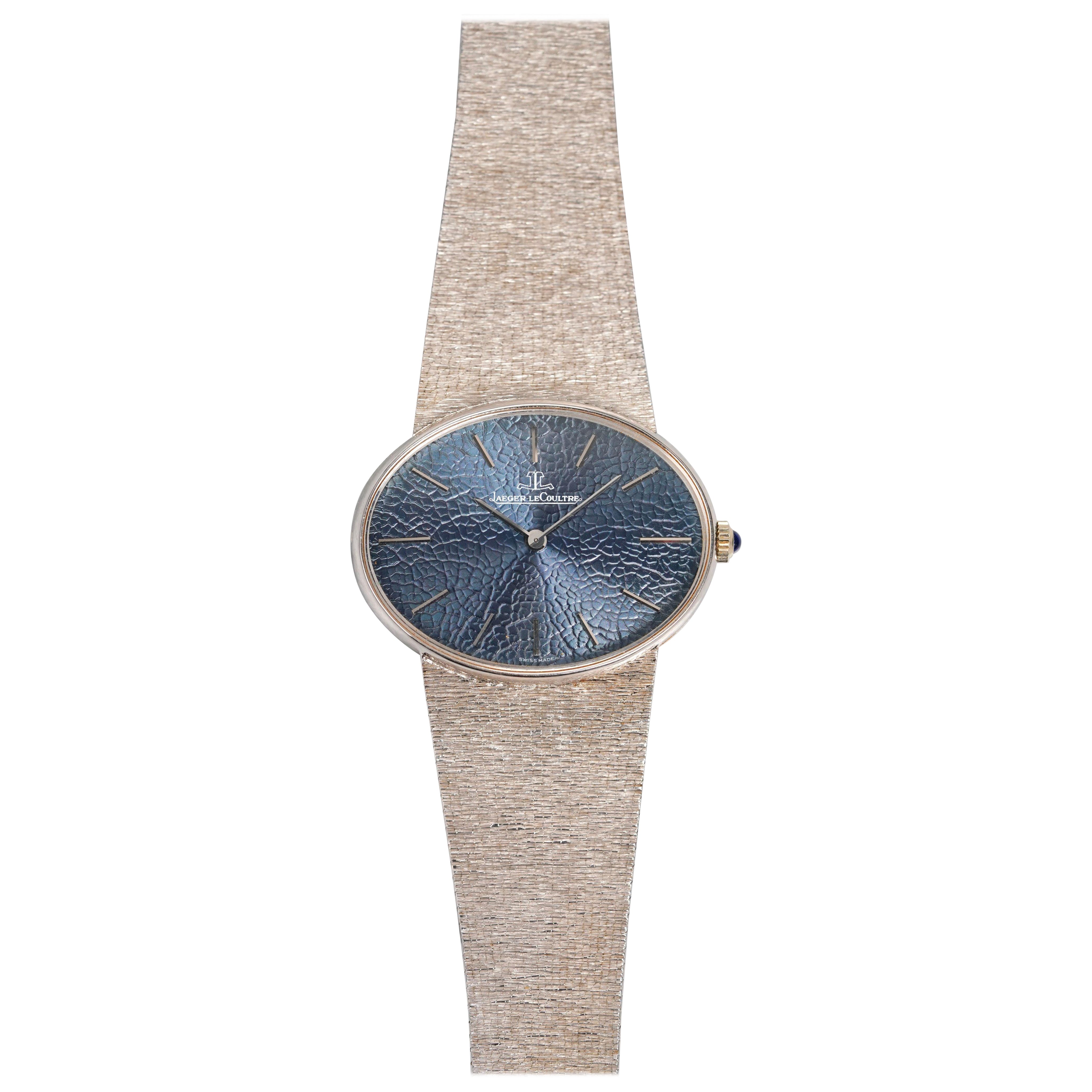 Jaeger-LeCoultre Ellipse Blue Floral Dial Watch in 18K White Gold, 1970s