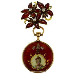 Jaeger-LeCoultre Enamel Gold Pocket Lapel Watch, 1890s