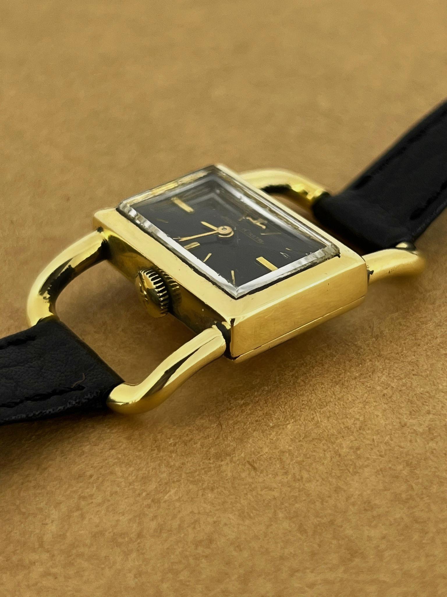 Jaeger-LeCoultre Értier Luchetto 18K Gold, Onyx Zifferblatt, Steigbügelösen Damenuhr (Retro)