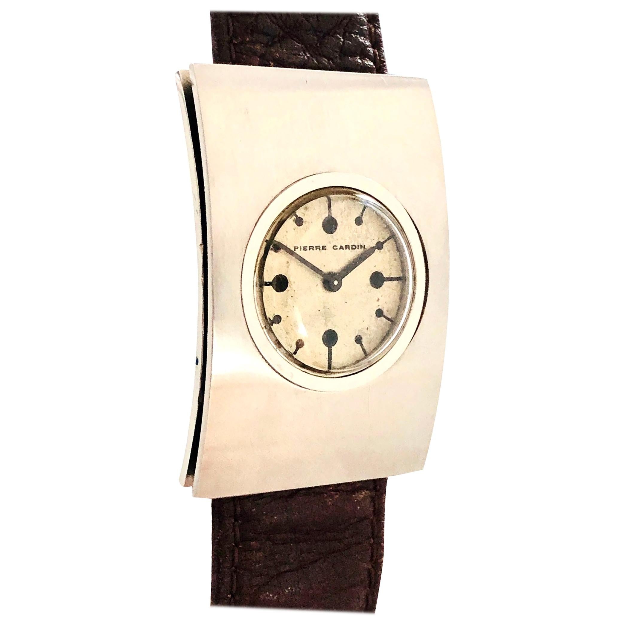 Jaeger LeCoultre for Pierre Cardin 1970s Large Steel Mechanical Wristwatch For Sale