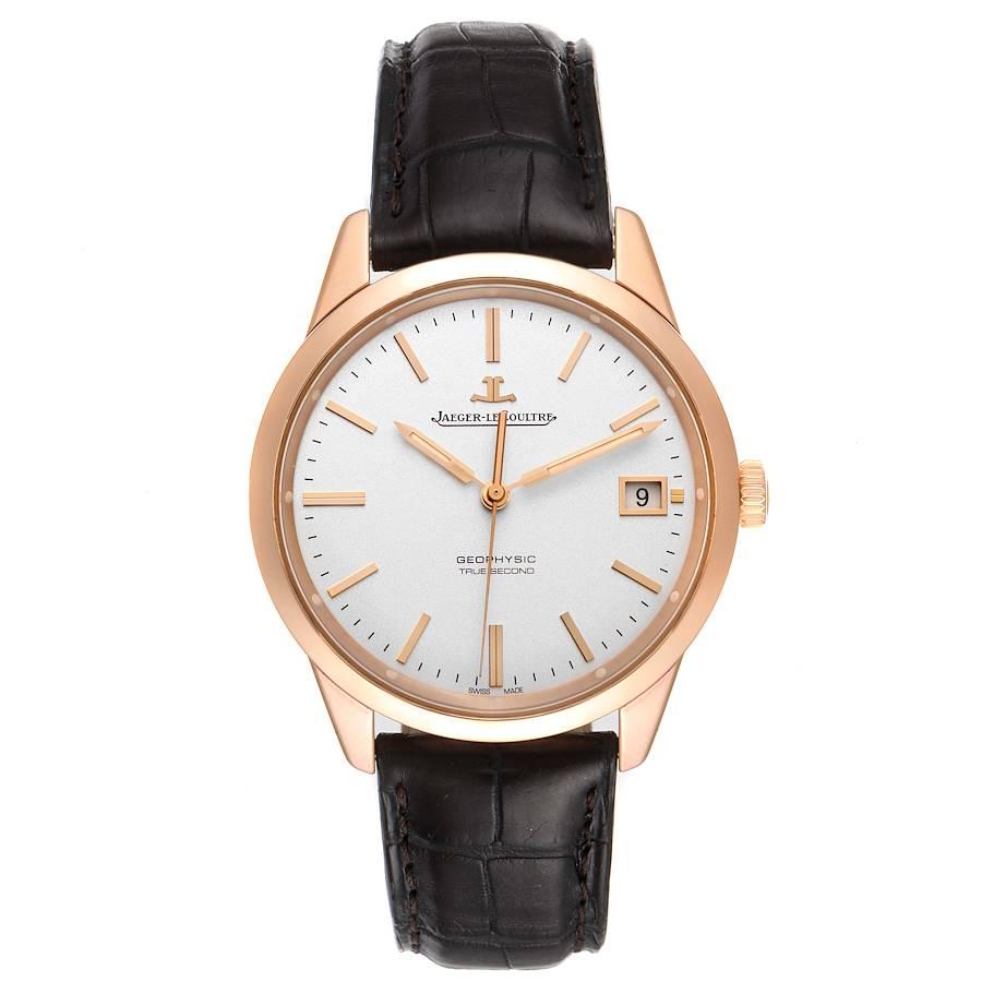 Jaeger Lecoultre Geophysic Rose Gold Watch 501.2.T0.S Q8012520 Box Papers. Automatic self-winding movement. Calibre JLC 770. 18k rose gold round case 39.6 mm in diameter. Exhibition transparent sapphire crystal caseback. 18k rose gold smooth bezel.