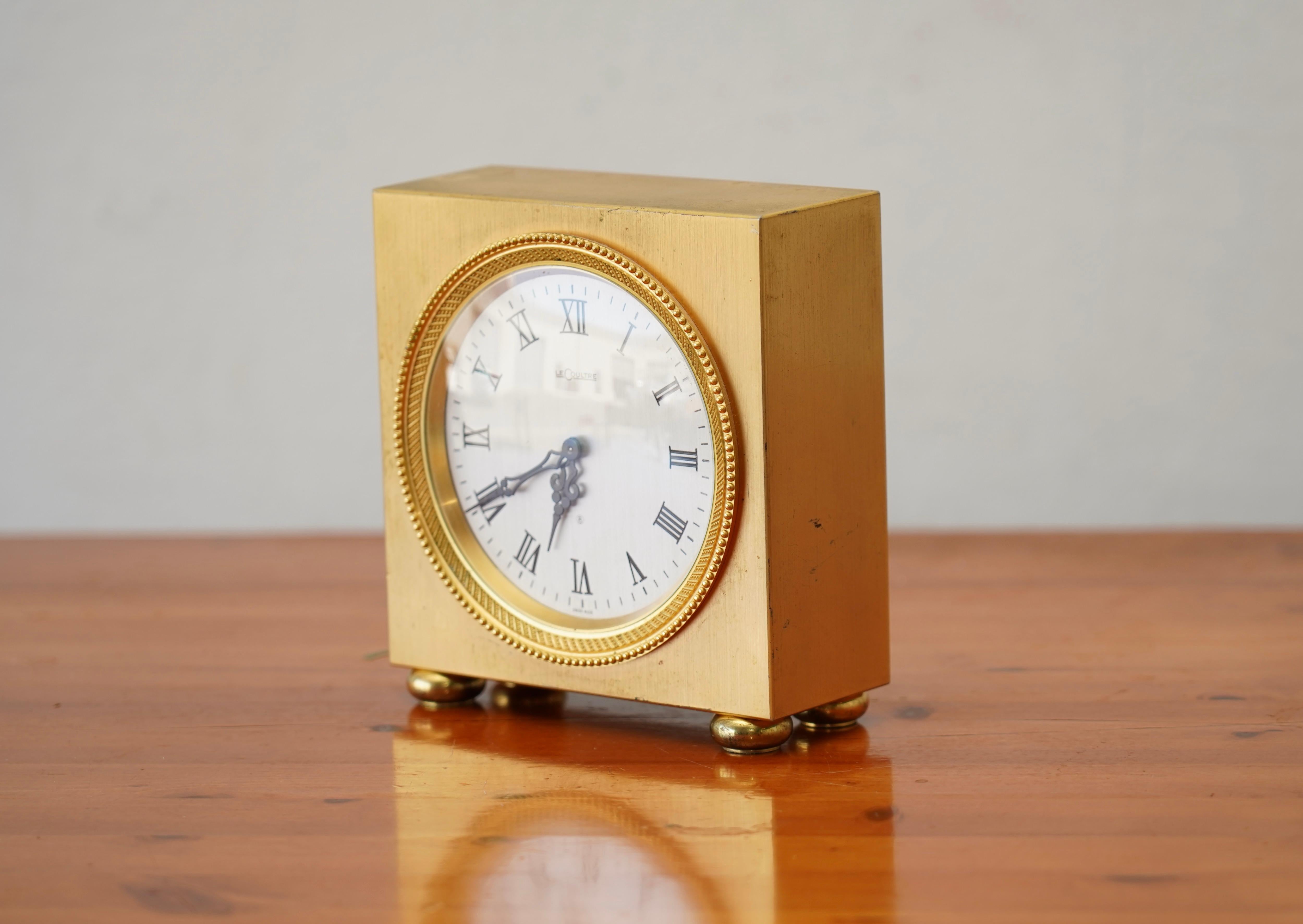 Jaeger-LeCoultre Orologio da scrivania a 8 giorni in ottone dorato, metà del secolo 1950-60 in vendita 8