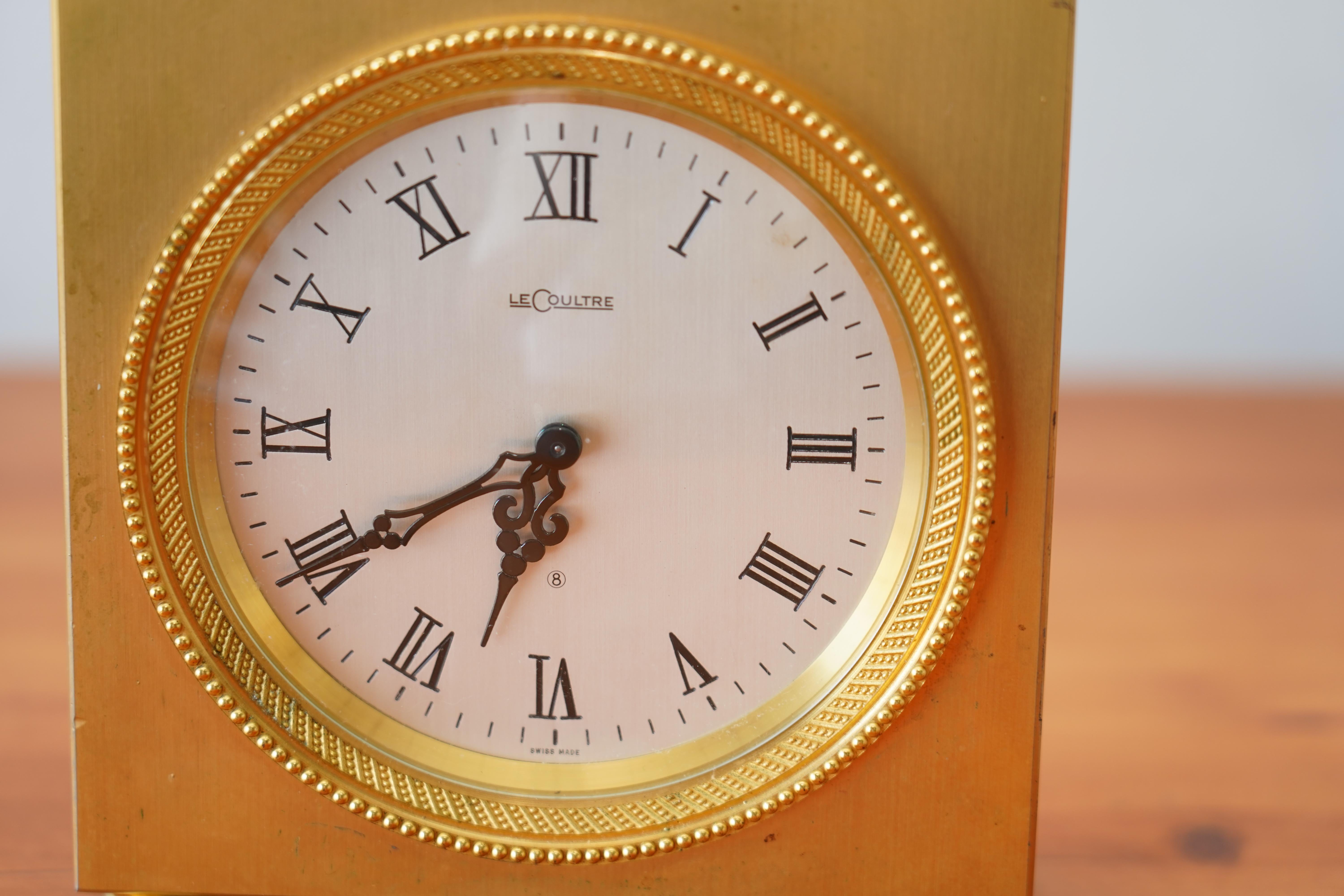 Jaeger-LeCoultre Orologio da scrivania a 8 giorni in ottone dorato, metà del secolo 1950-60 in vendita 9