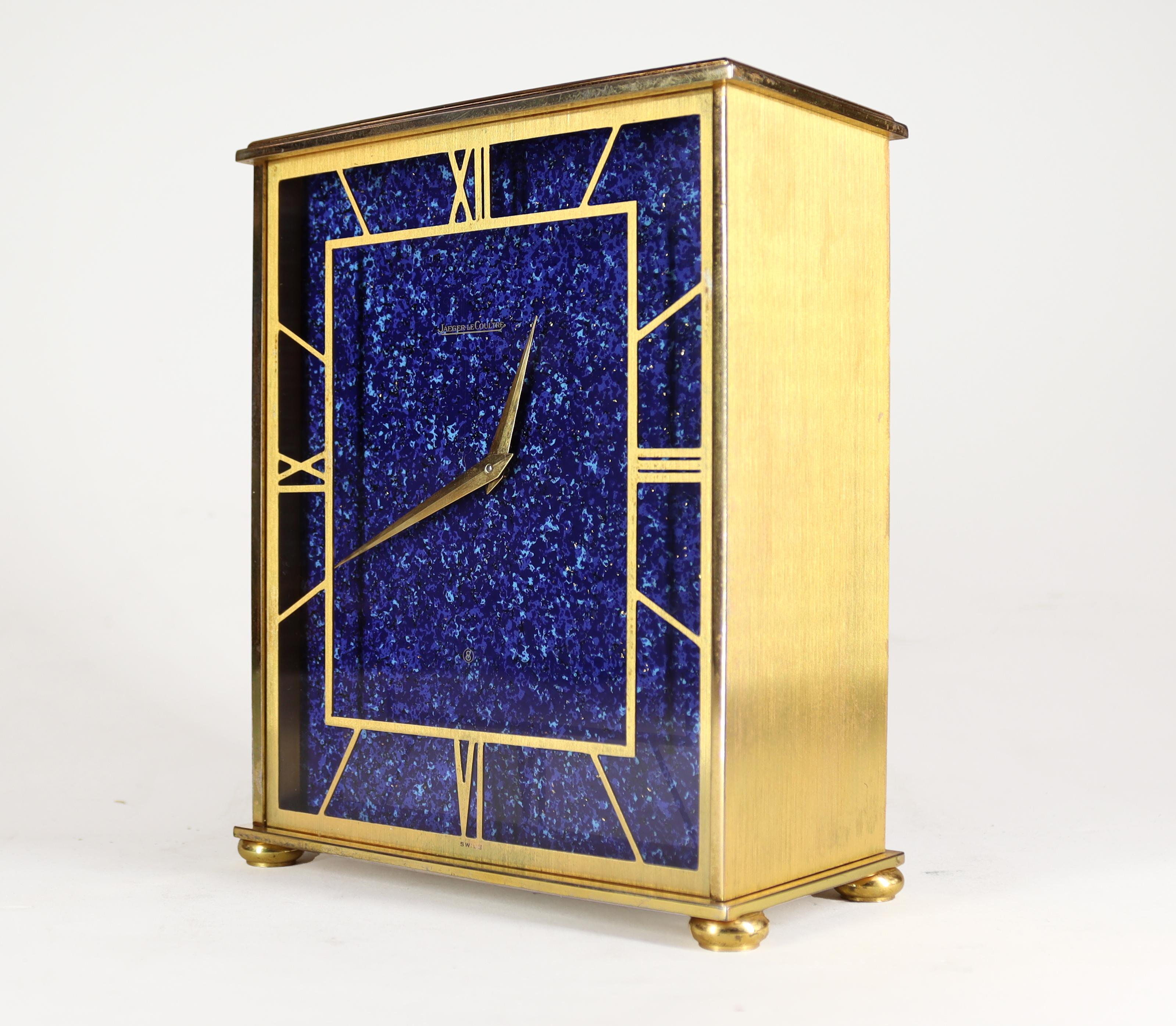 Mid-Century Modern Jaeger LeCoultre Gold Plated and Enamel Mid Century Mantel Clock