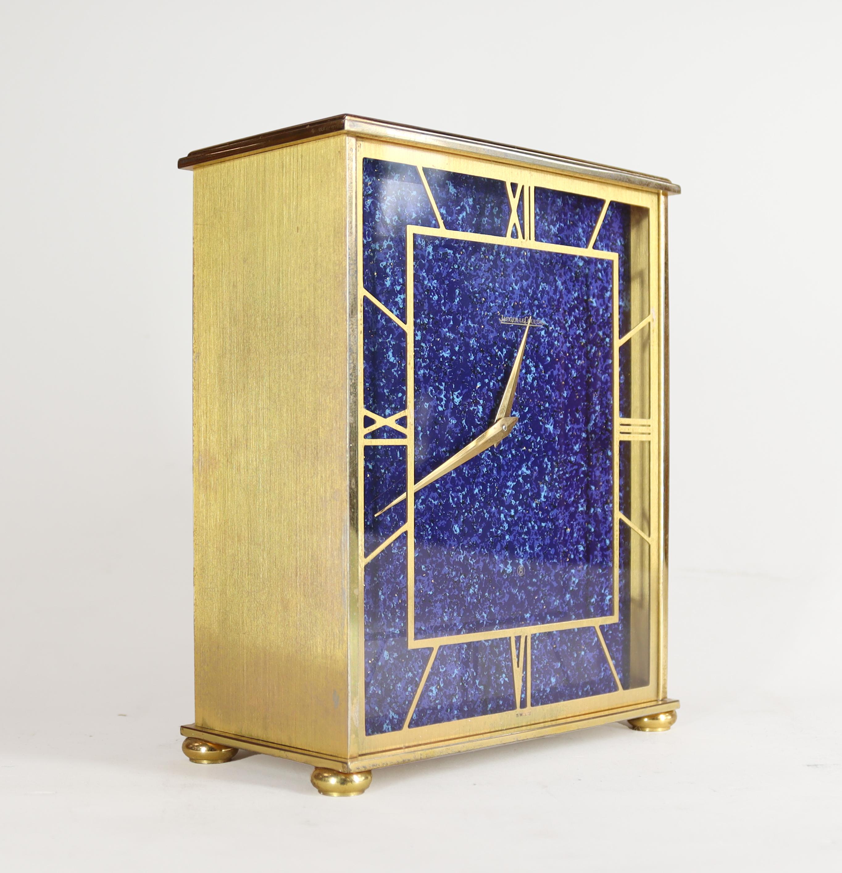 Mid-20th Century Jaeger LeCoultre Gold Plated and Enamel Mid Century Mantel Clock