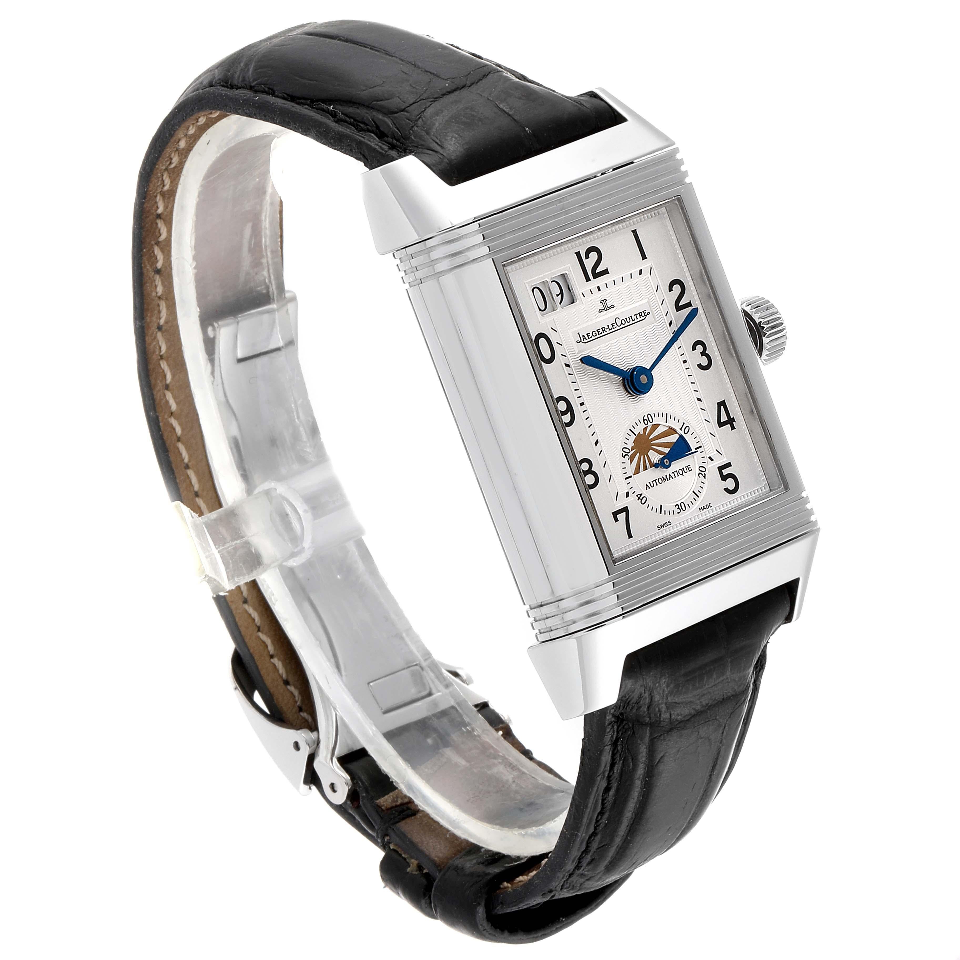 Art Deco Jaeger LeCoultre Grande Reverso Date Watch 240.8.72 Q3038420 Box Papers For Sale