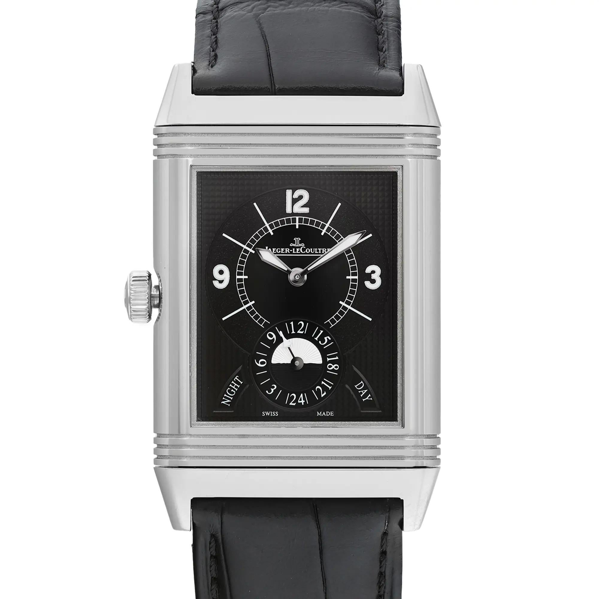 Jaeger LeCoultre Grande Reverso Duo Steel Silver Dial Watch 273.8.85 Q3748420 In Excellent Condition For Sale In New York, NY