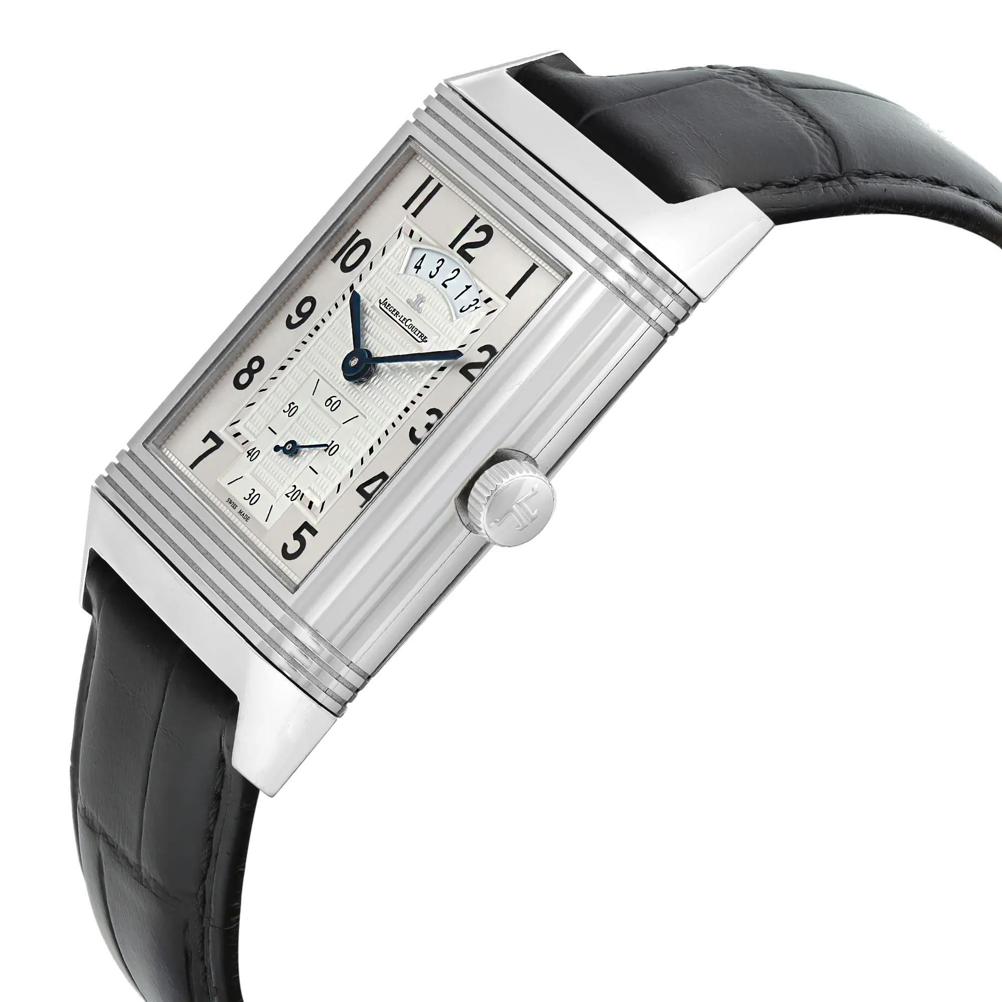 Men's Jaeger LeCoultre Grande Reverso Duo Steel Silver Dial Watch 273.8.85 Q3748420 For Sale