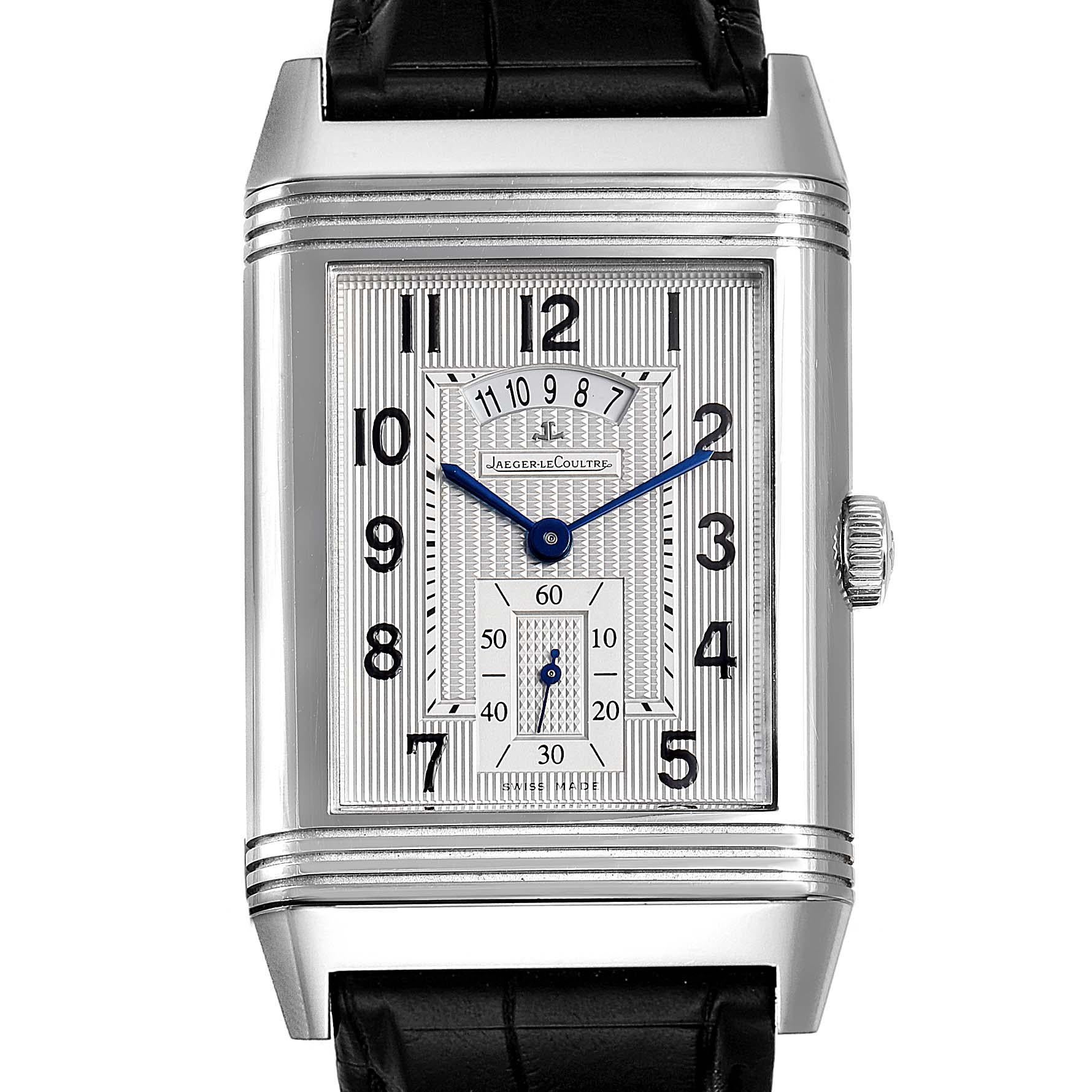 Jaeger LeCoultre Grande Reverso Duodate Limited Edition Watch 274.8.85. Manual winding movement. Straight line lever escapement, monometallic balance, adjusted to heat, cold, isochronism and 5 positions, shock protection, self compensating balance