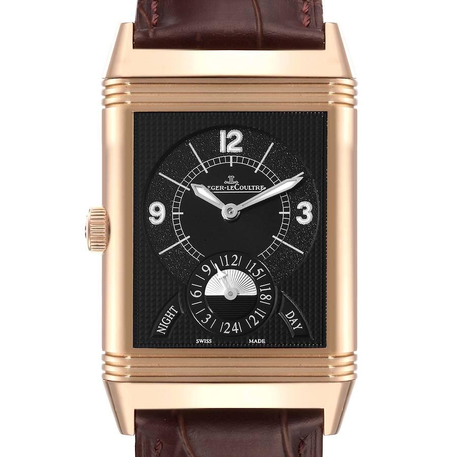Jaeger LeCoultre Grande Reverso Duodate Rose Gold Watch 273.2.85 Q3742521. Manual winding movement. Straight line lever escapement, monometallic balance, adjusted to heat, cold, isochronism and 5 positions, shock protection, self compensating