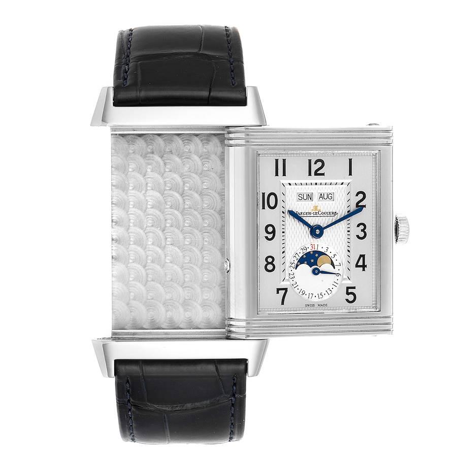 Jaeger LeCoultre Grande Reverso Mondphase Herrenuhr Q3758420 Box Papiere im Zustand „Hervorragend“ im Angebot in Atlanta, GA