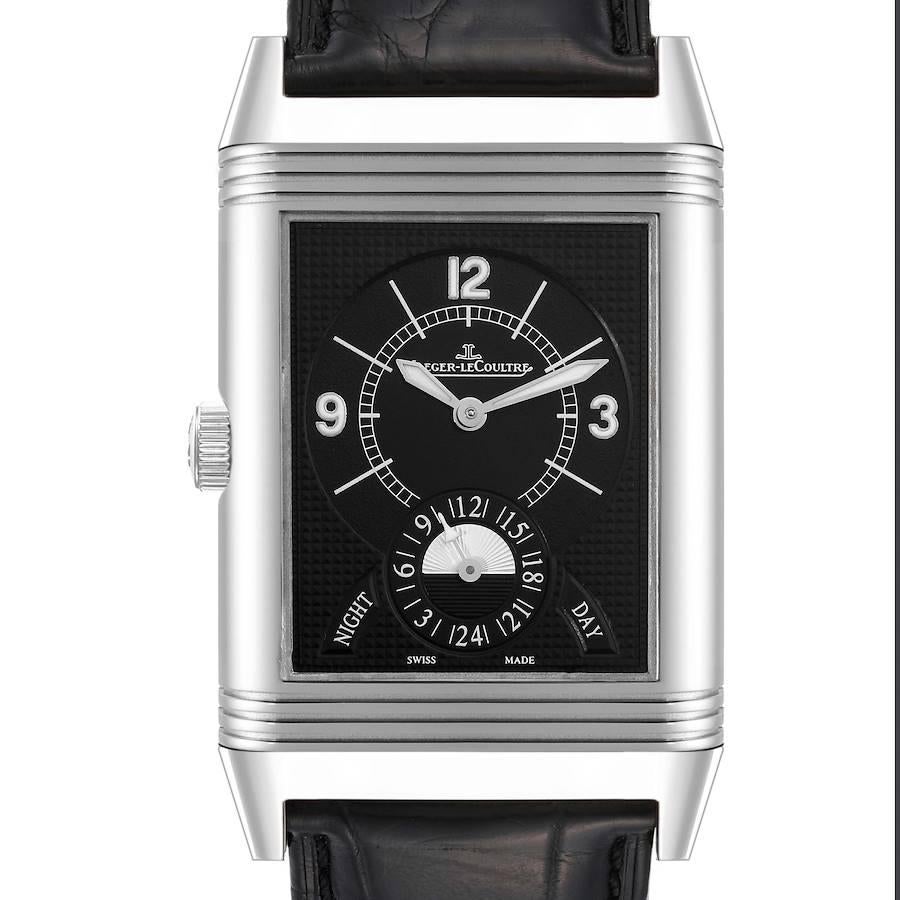 Jaeger-LeCoultre Grande Reverso Stahl Herrenuhr 273.8.85 Q3748421. Uhrwerk mit Handaufzug. Rechteckiges Gehäuse aus Edelstahl 30,0 x 48,5 mm mit geriffelten Enden, die sich in der Bodenplatte drehen. Lünette aus rostfreiem Stahl. Kratzfestes