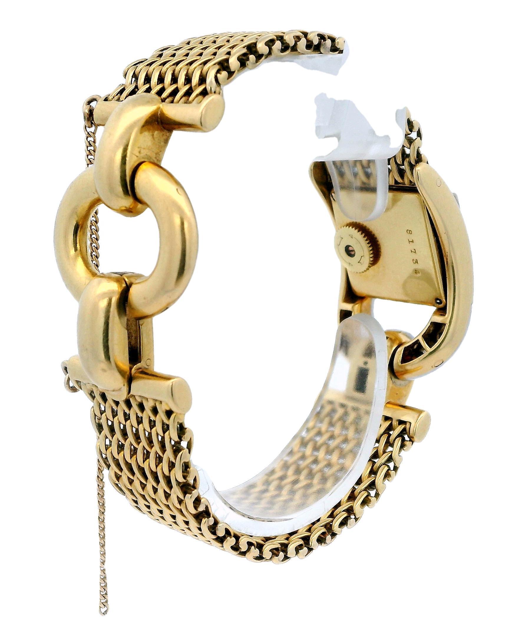 Gubelin 18k Yellow Gold Pave Stirrup Mesh Bracelet Ladies Watch For Sale 2