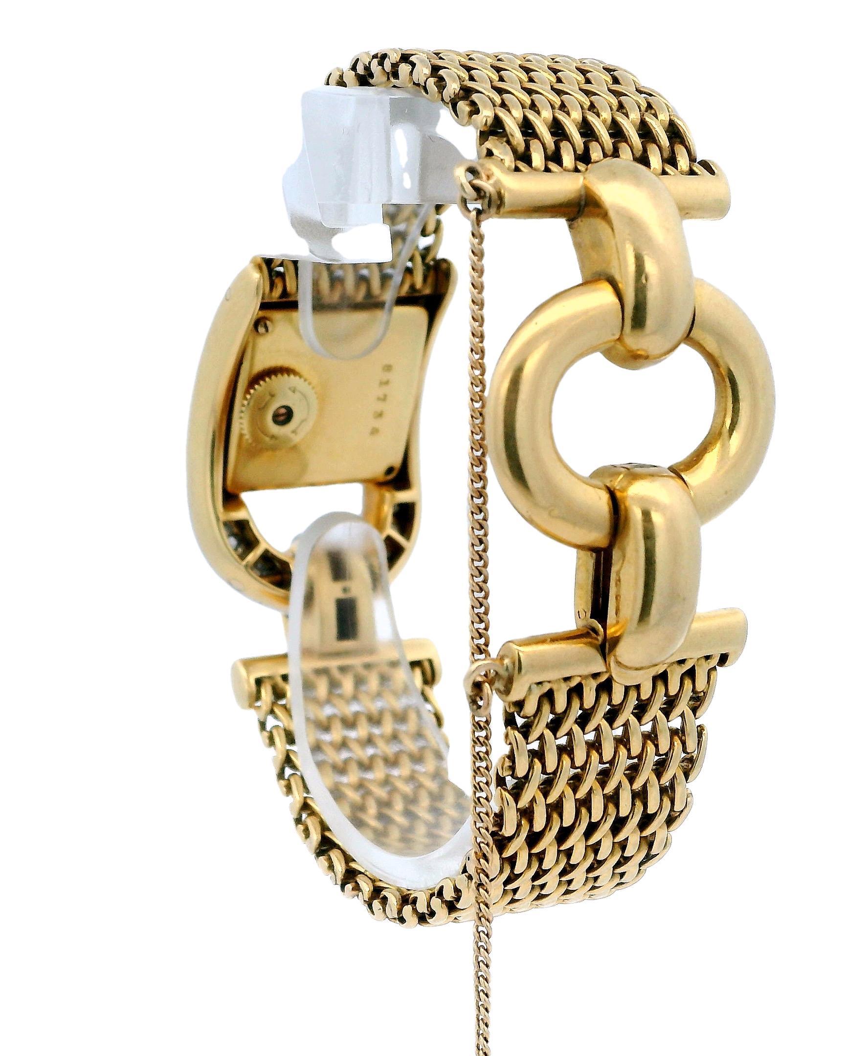 Gubelin 18k Yellow Gold Pave Stirrup Mesh Bracelet Ladies Watch For Sale 3