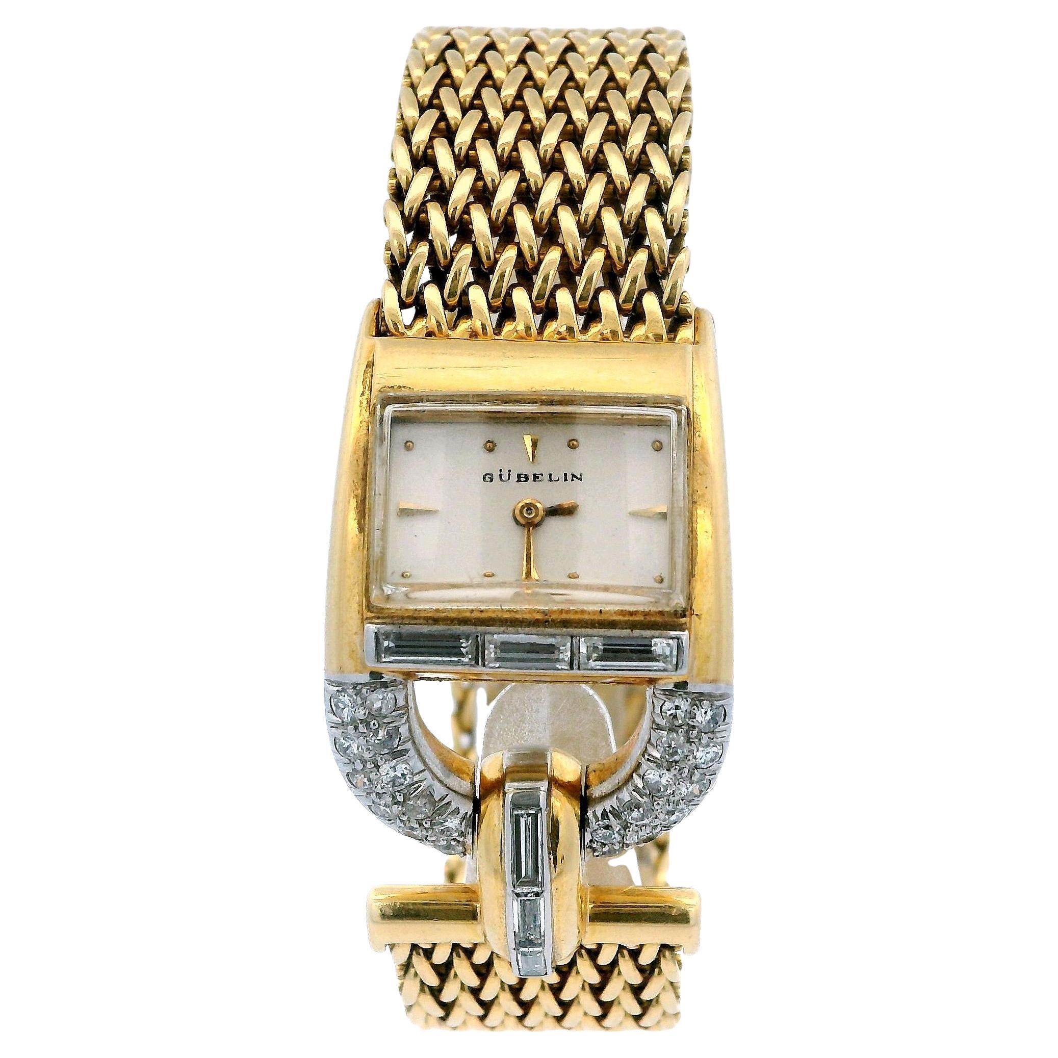 Gubelin 18k Yellow Gold Pave Stirrup Mesh Bracelet Ladies Watch