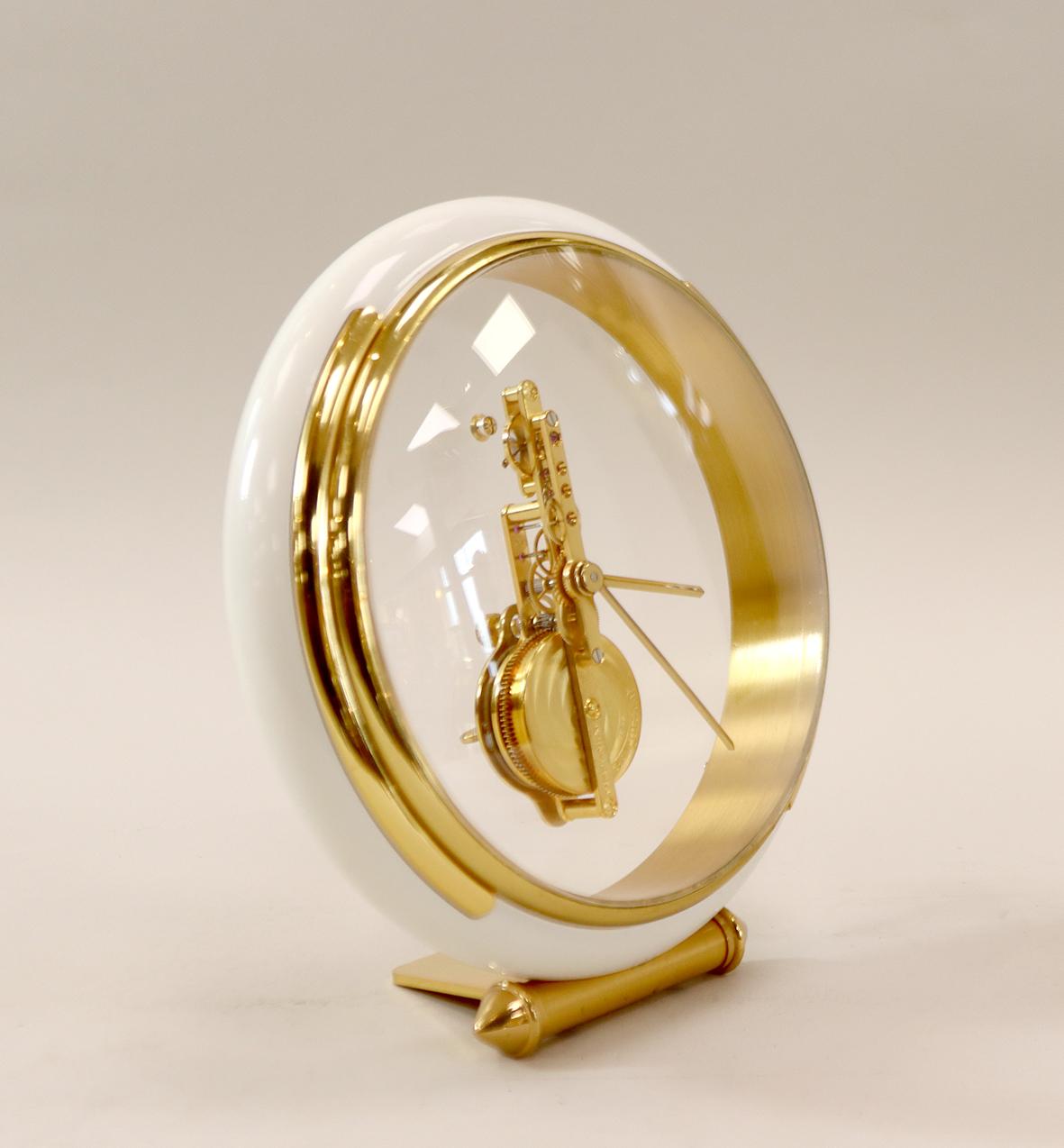 Brass Jaeger LeCoultre Inline Skeleton Clock For Sale