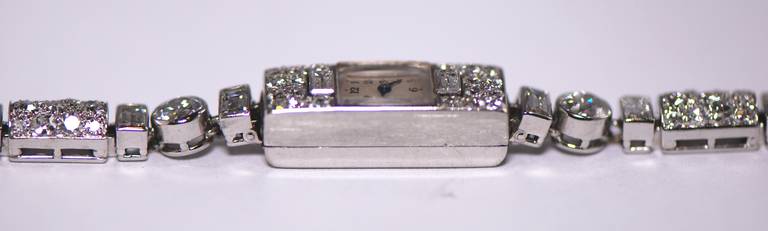 Women's Jaeger-LeCoultre Ladies Platinum Diamond Set Bracelet Wristwatch For Sale