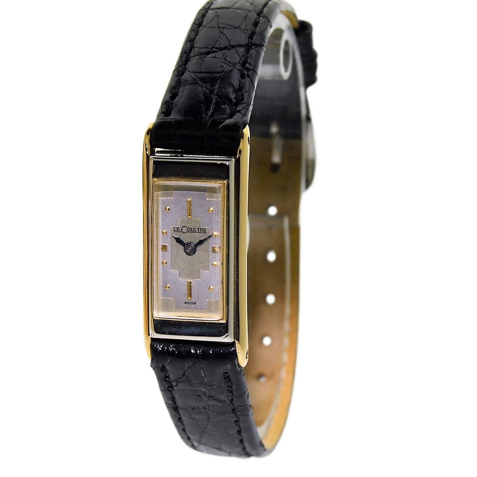Art Deco Jaeger LeCoultre Ladies White and Yellow Gold Backwinding Duo/Plan Wristwatch