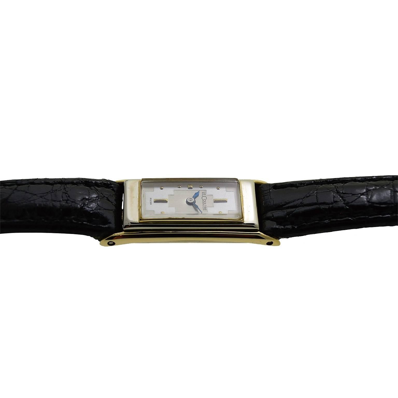 Jaeger LeCoultre Ladies White and Yellow Gold Backwinding Duo/Plan Wristwatch In Excellent Condition In Long Beach, CA