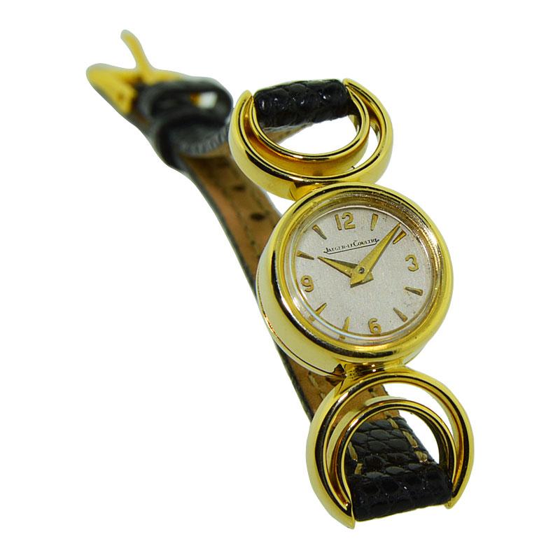 Jaeger Lecoultre Ladies Yellow Gold Art Deco Backwind Manual Wristwatch, 1950s 2