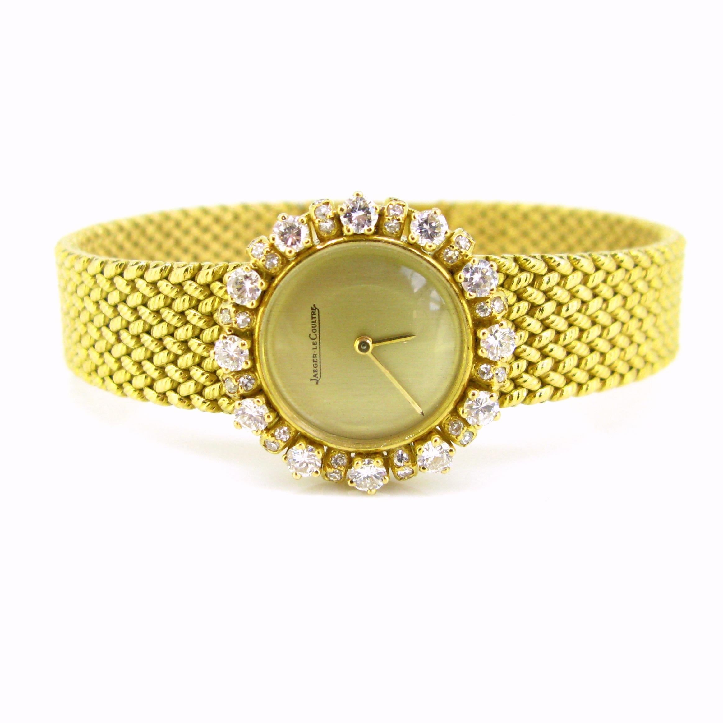 Women's or Men's Jaeger LeCoultre Lady Diamond Yellow Gold Manual Wind Wristwatch