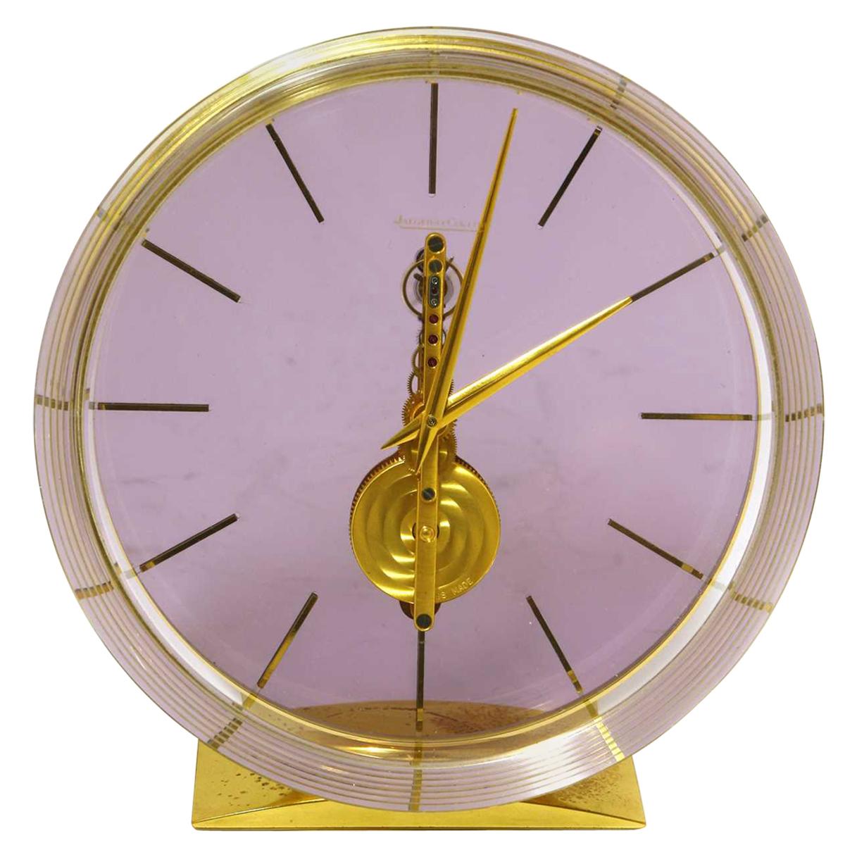 Jaeger-LeCoultre Lucite and Gilt Metal Skeleton Table Clock For Sale